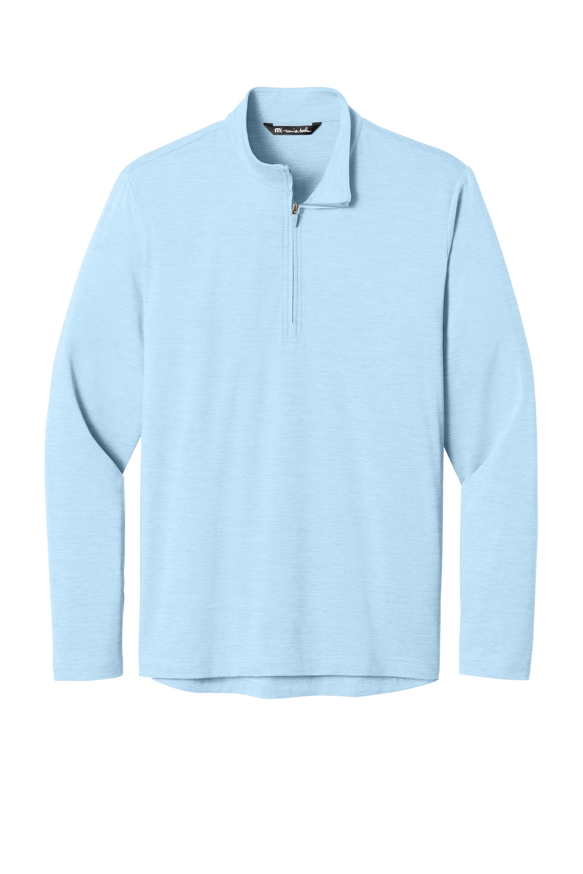 TravisMathew TMA42775 Mens Onward 1/4 Zip Sweatshirt Heather Airy Blue Flat Front