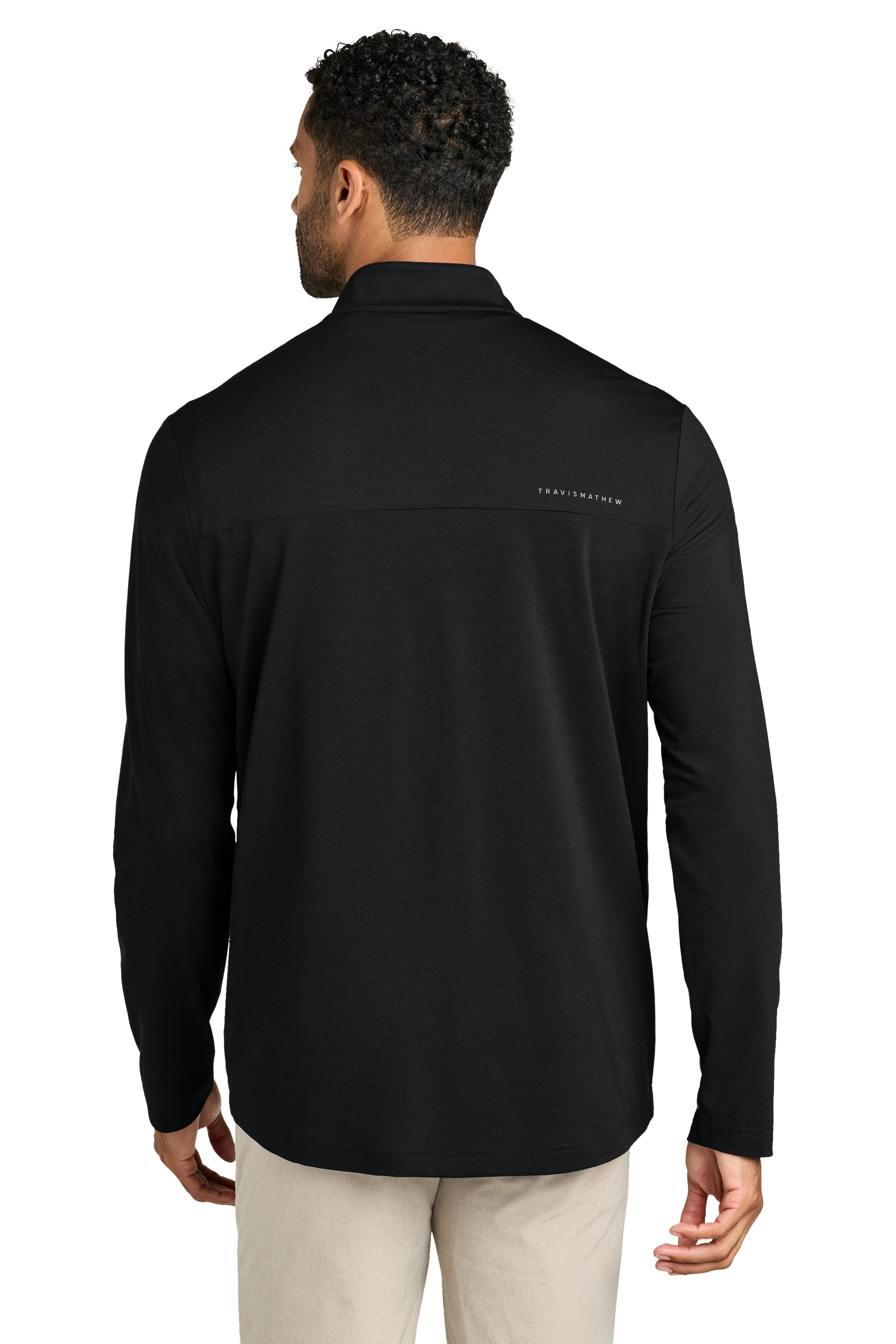 TravisMathew TMA42775 Mens Onward 1/4 Zip Sweatshirt Black Model Back