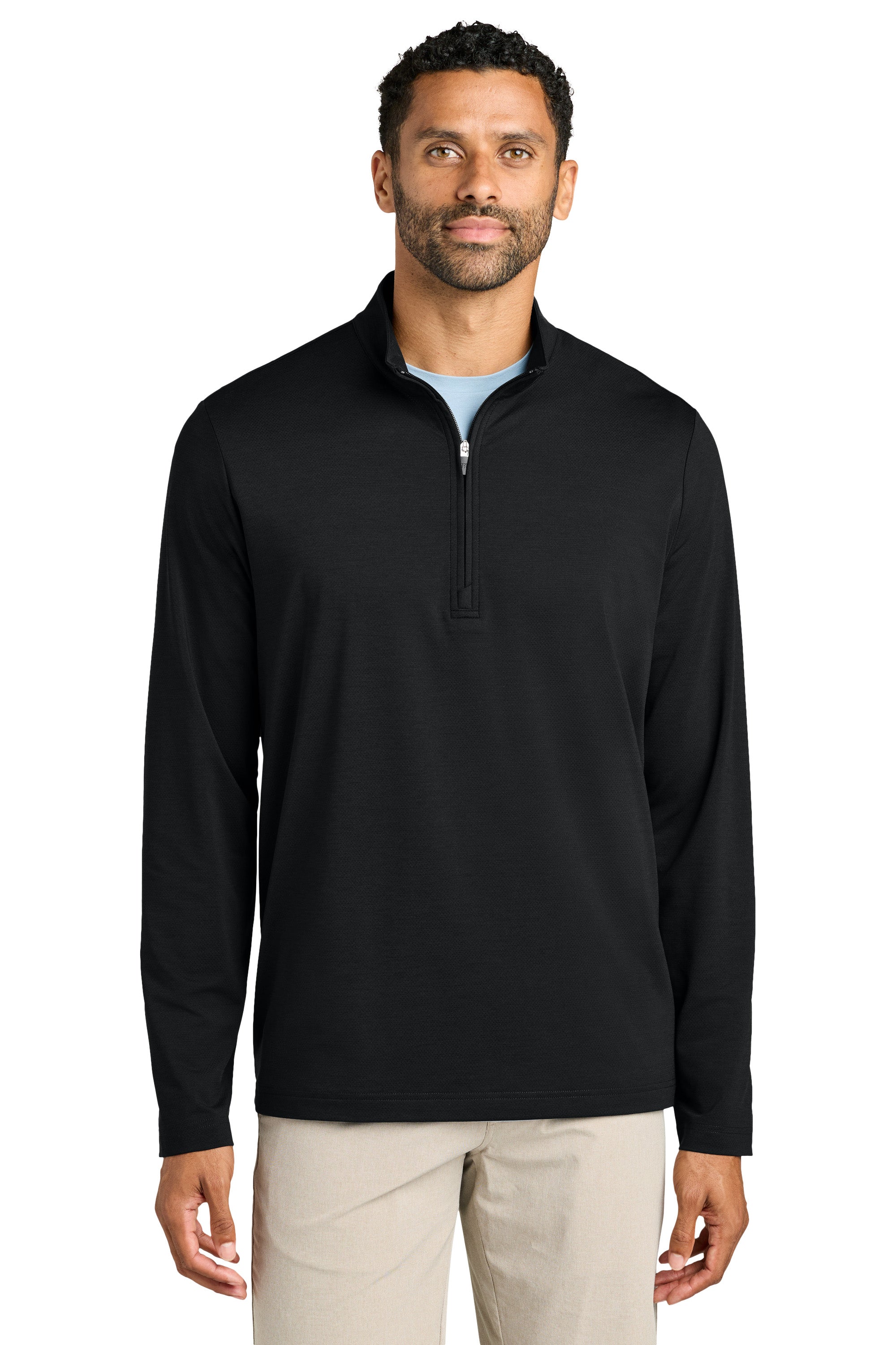 TravisMathew TMA42775 Mens Onward 1/4 Zip Sweatshirt Black Model Front