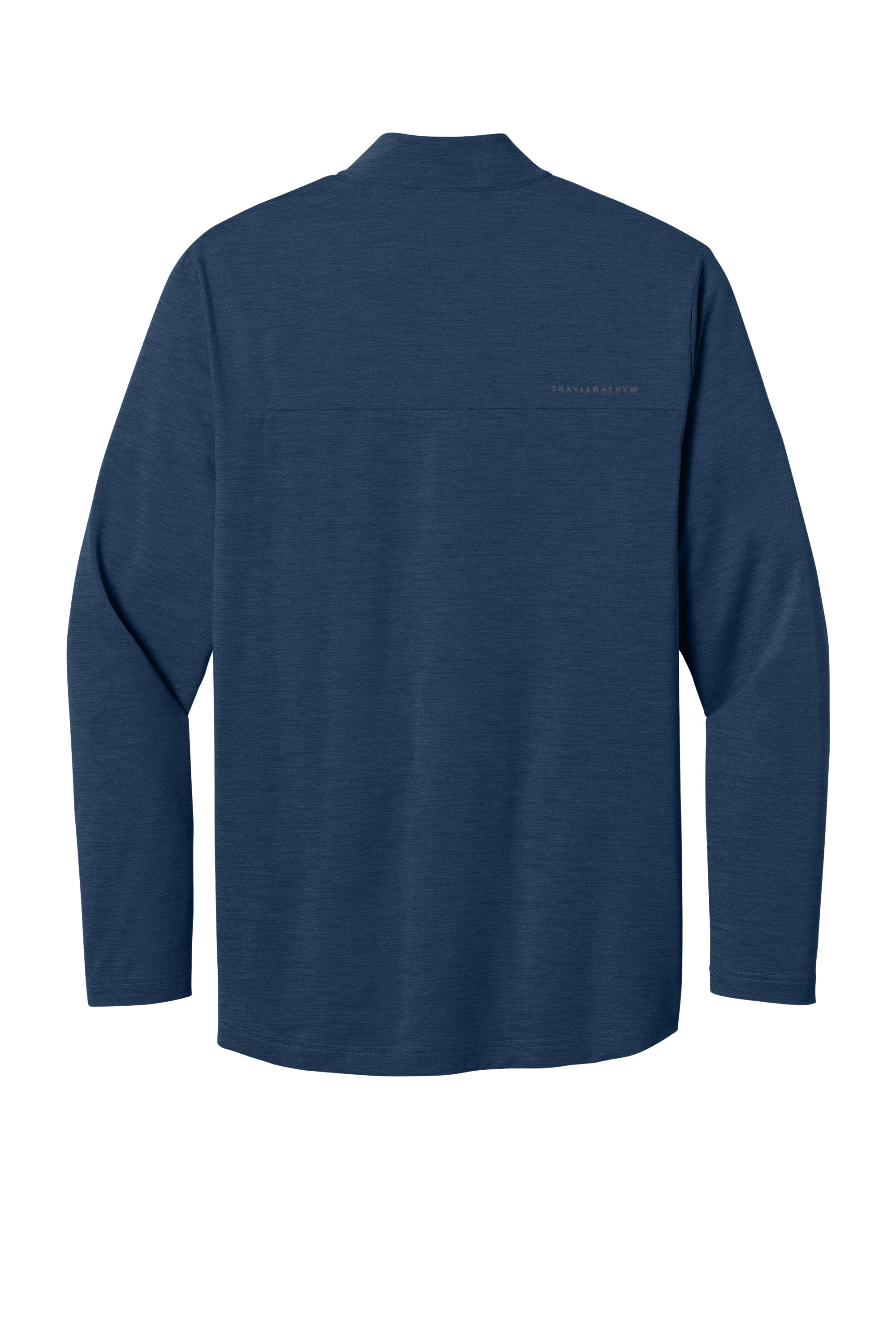 TravisMathew TMA42775 Mens Onward 1/4 Zip Sweatshirt Heather Navy Blue Flat Back