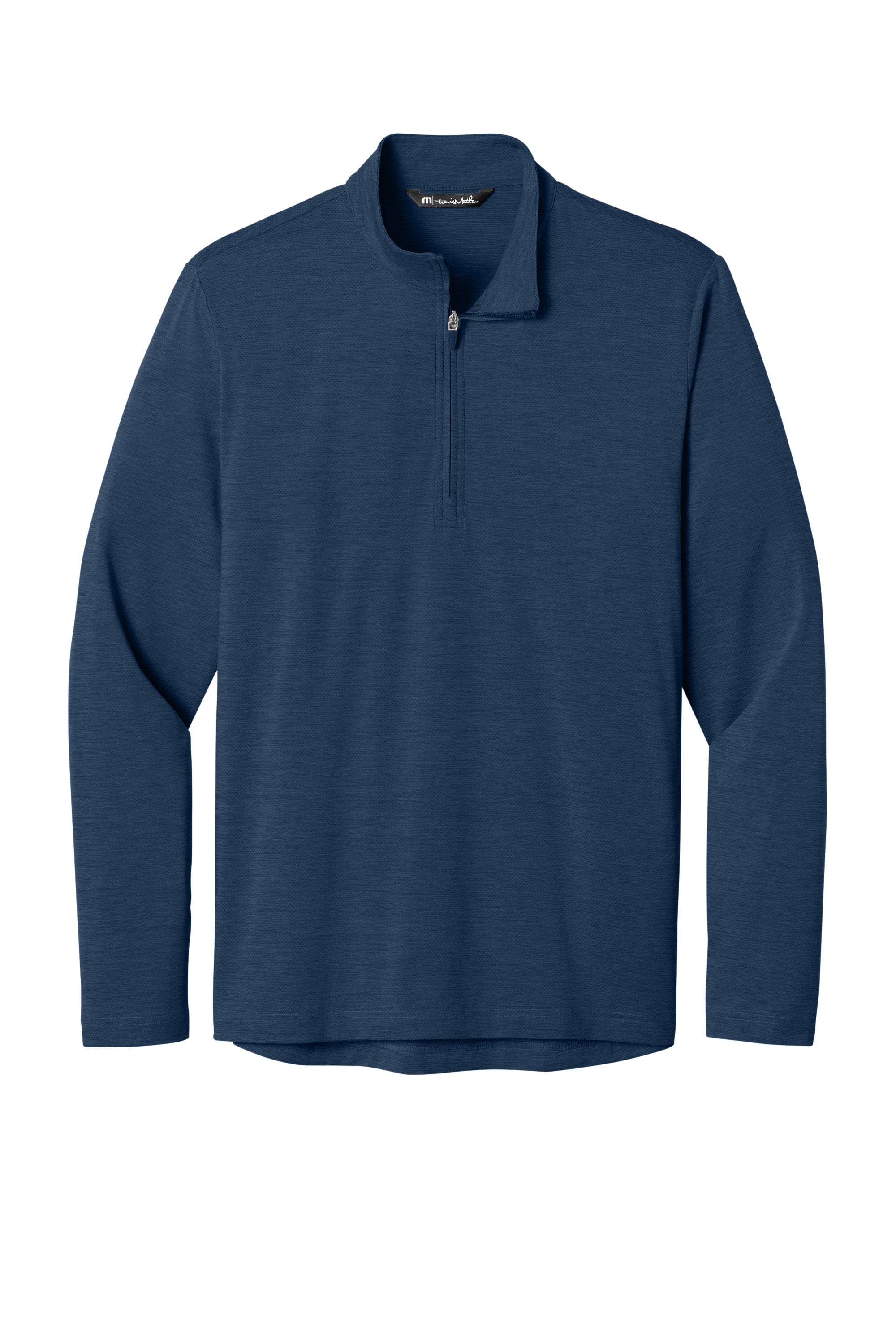TravisMathew TMA42775 Mens Onward 1/4 Zip Sweatshirt Heather Navy Blue Flat Front