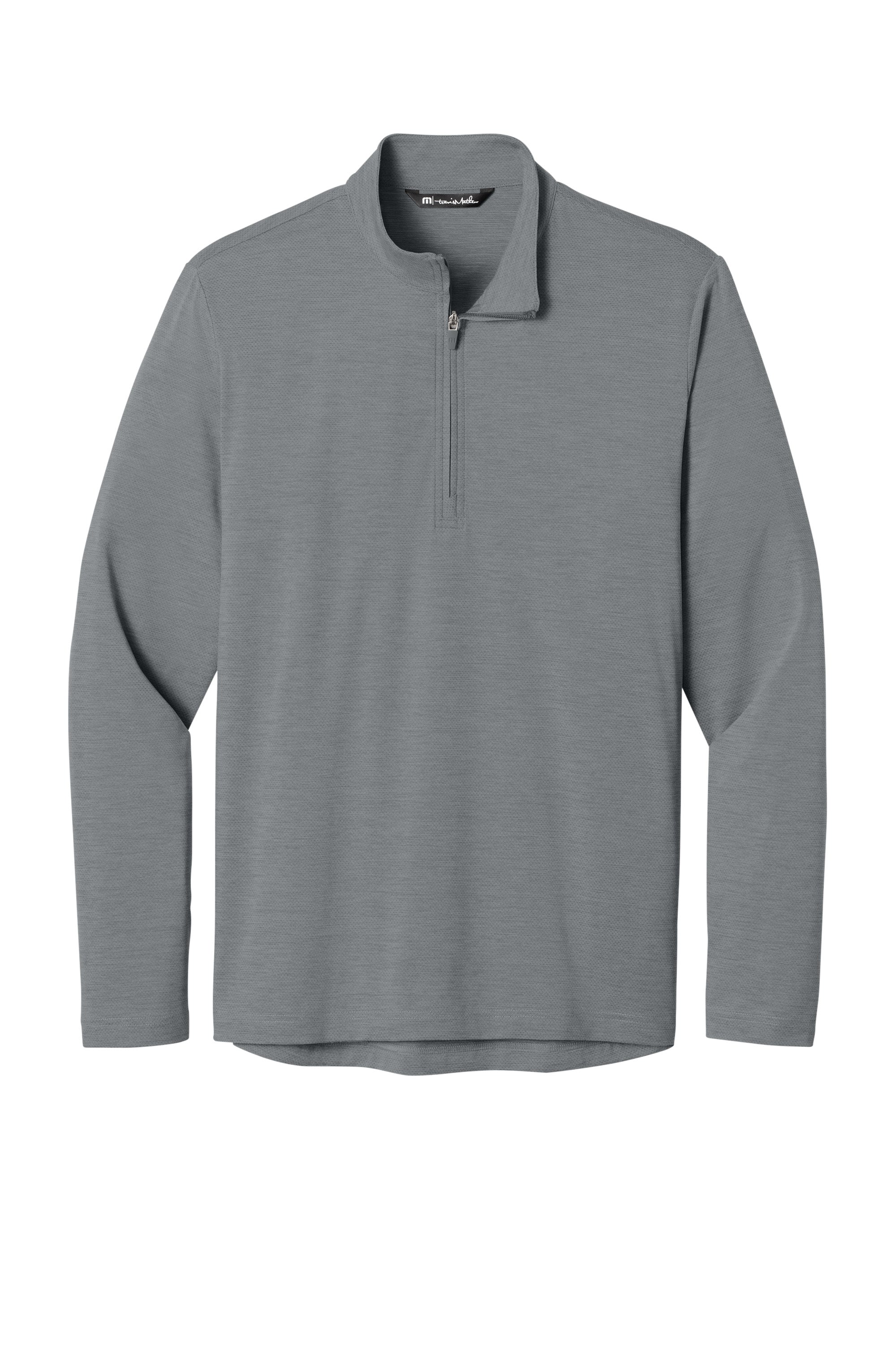 TravisMathew TMA42775 Mens Onward 1/4 Zip Sweatshirt Heather Quiet Shade Grey Flat Front