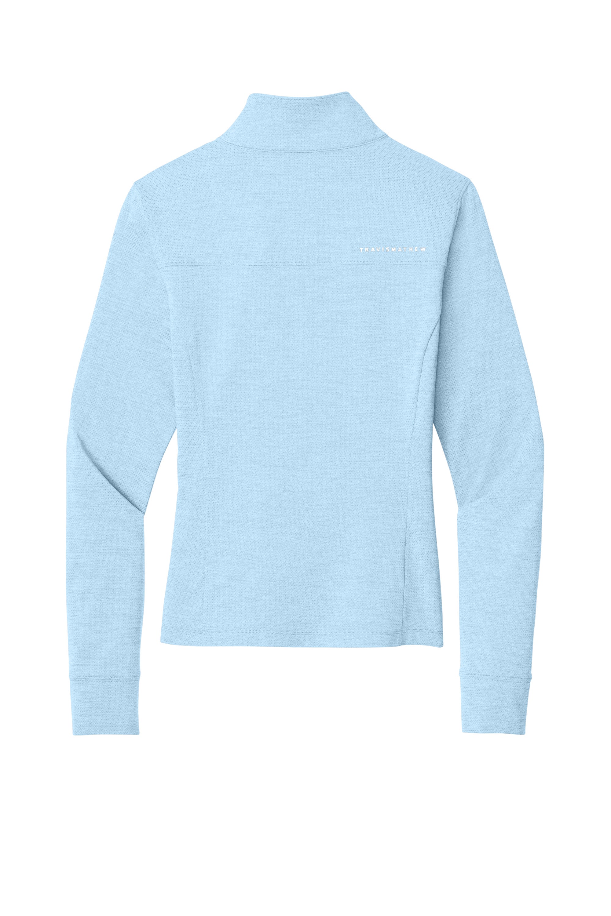 TravisMathew TMA42778 Womens Onward 1/4 Zip Sweatshirt w/ Pockets Heather Airy Blue Flat Back
