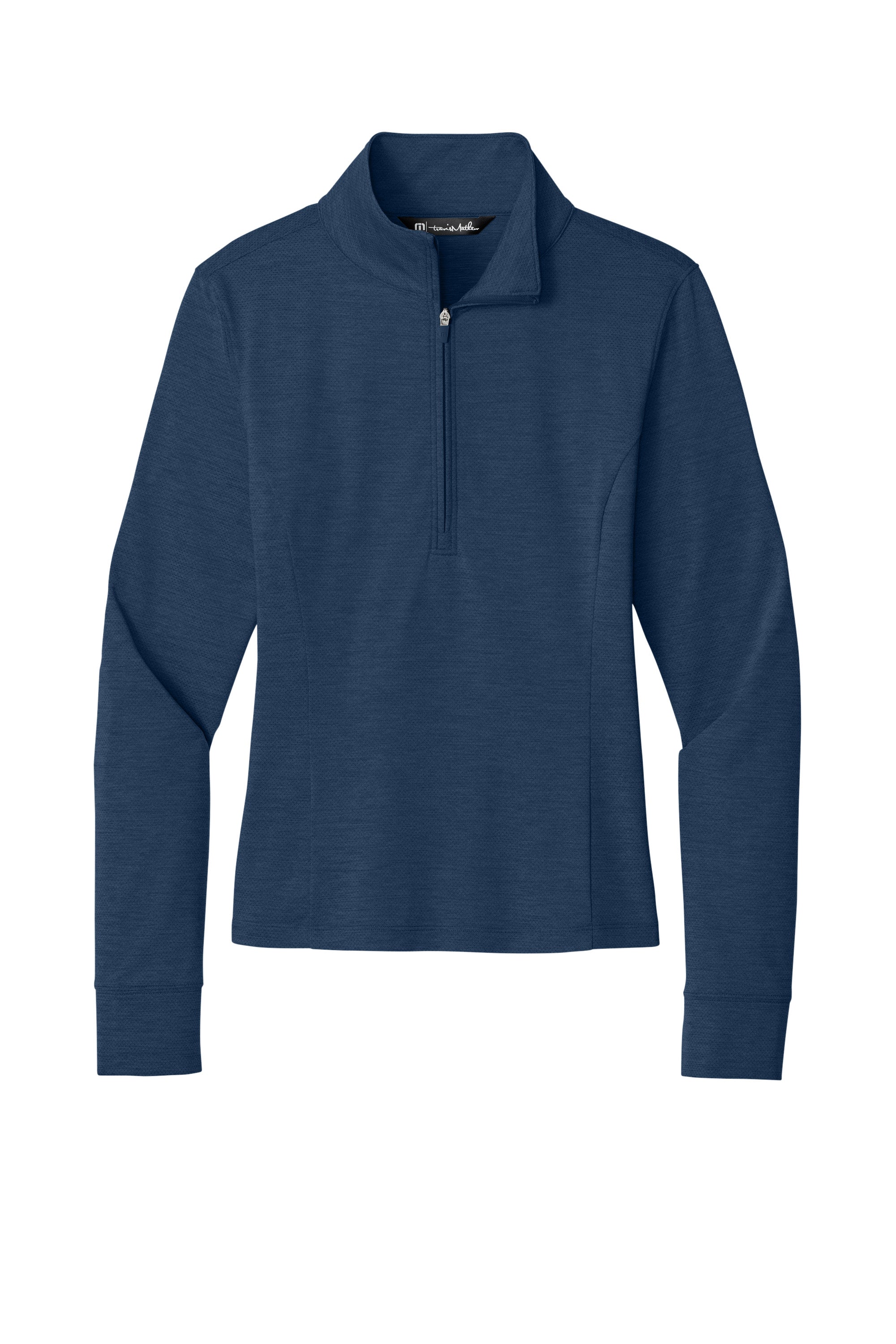 TravisMathew TMA42778 Womens Onward 1/4 Zip Sweatshirt w/ Pockets Heather Navy Blue Flat Front