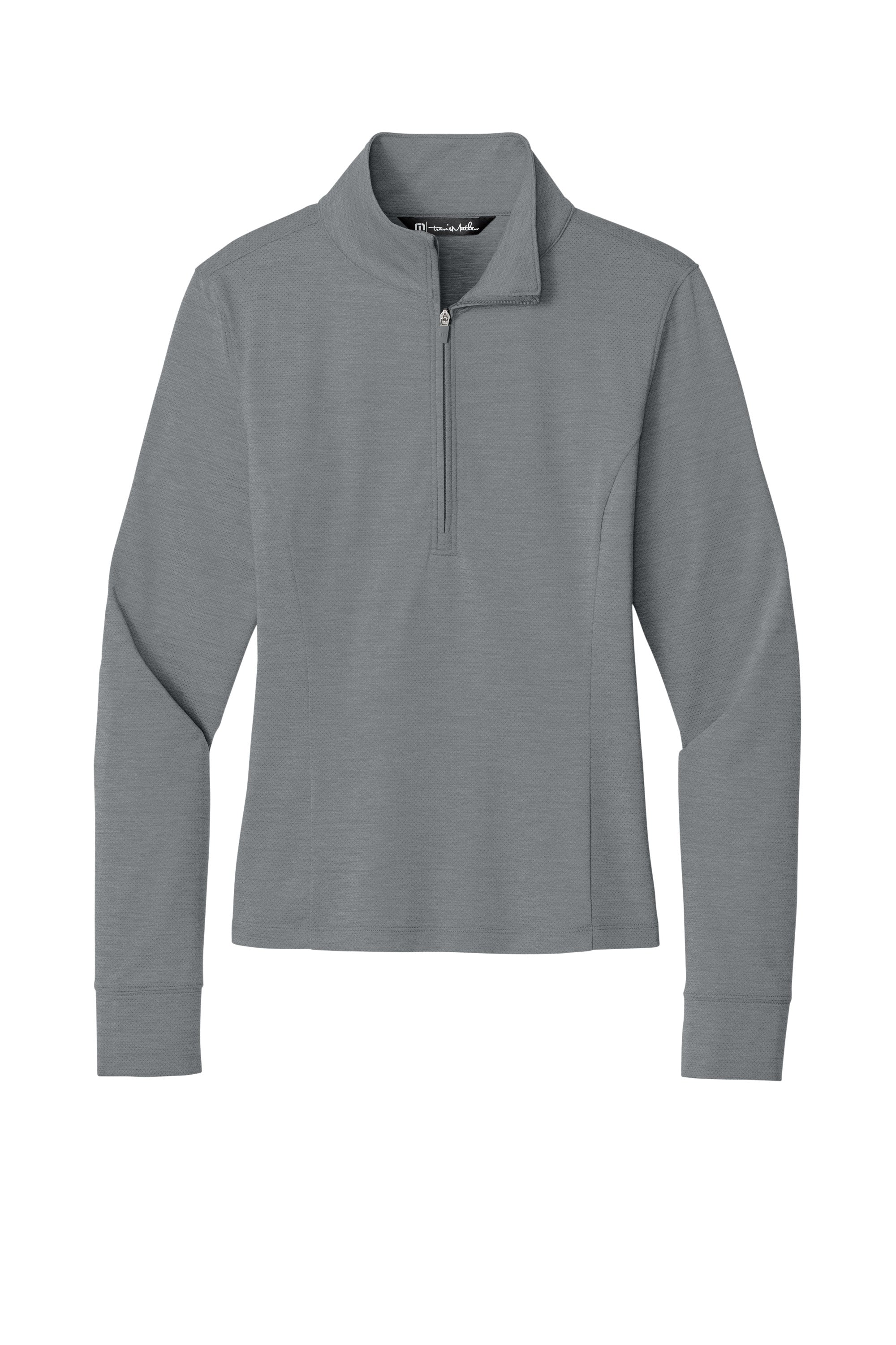 TravisMathew TMA42778 Womens Onward 1/4 Zip Sweatshirt w/ Pockets Heather Quiet Shade Grey Flat Front