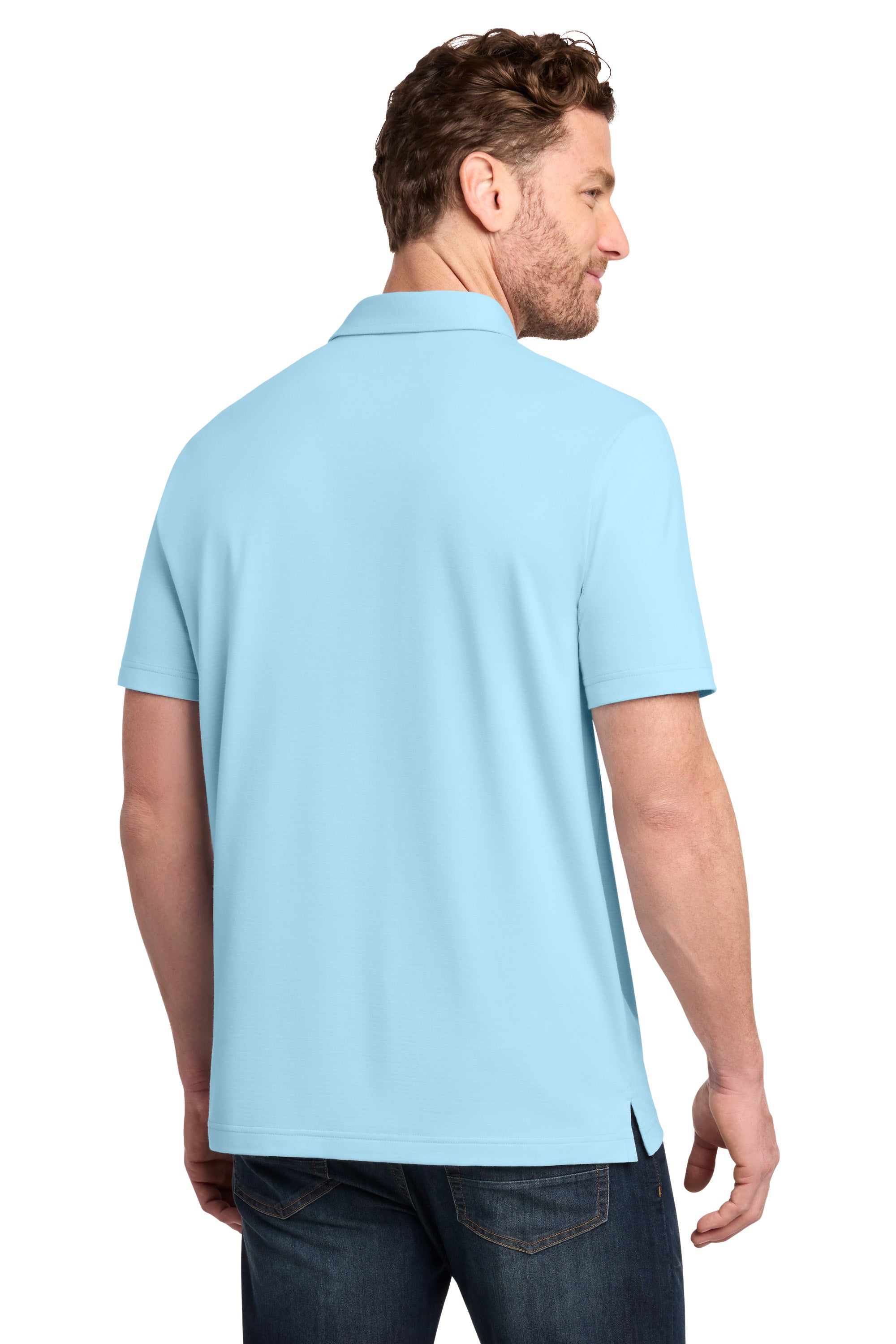 TravisMathew TMA46371 Mens Crestview Short Sleeve Polo Shirt Dream Blue Model Back