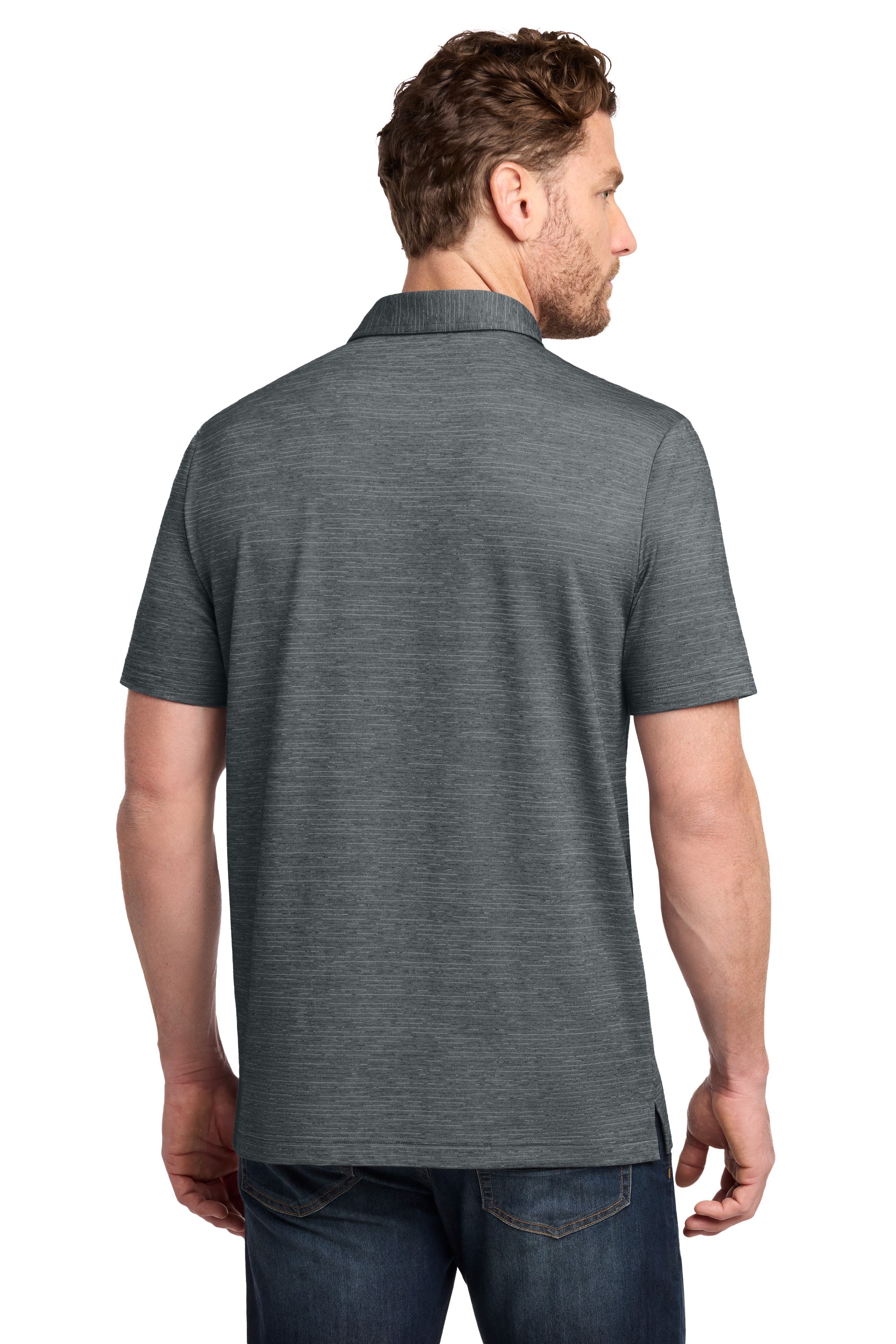 TravisMathew TMA46371 Mens Crestview Short Sleeve Polo Shirt Heather Grey Model Back