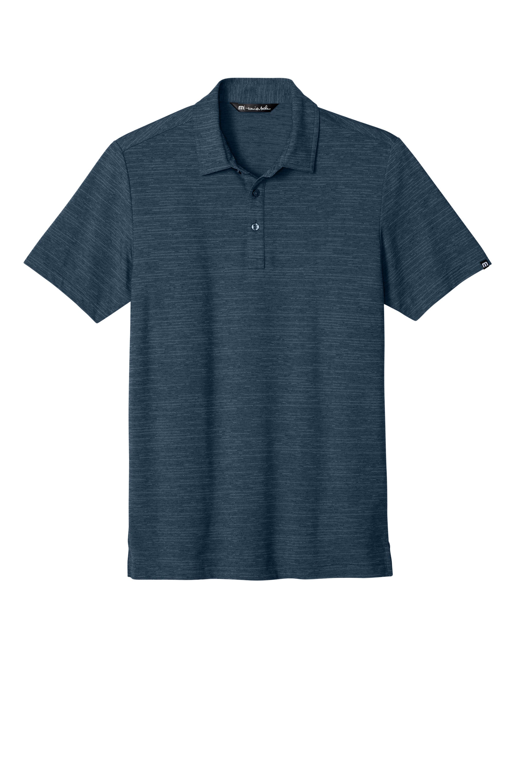 TravisMathew TMA46371 Mens Crestview Short Sleeve Polo Shirt Heather Vintage Indigo Blue Flat Front