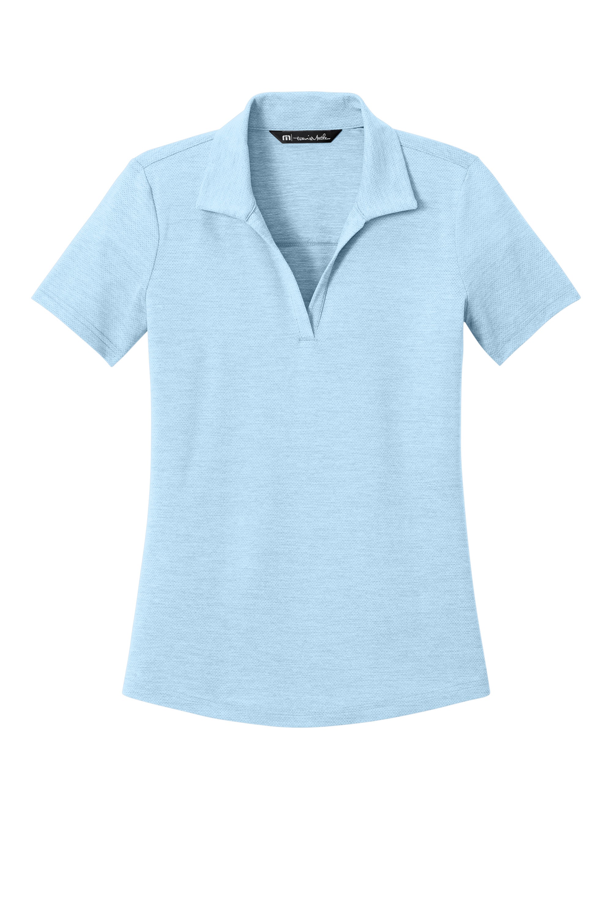 TravisMathew TMA46416 Womens Onward Short Sleeve Polo Shirt Heather Airy Blue Flat Front