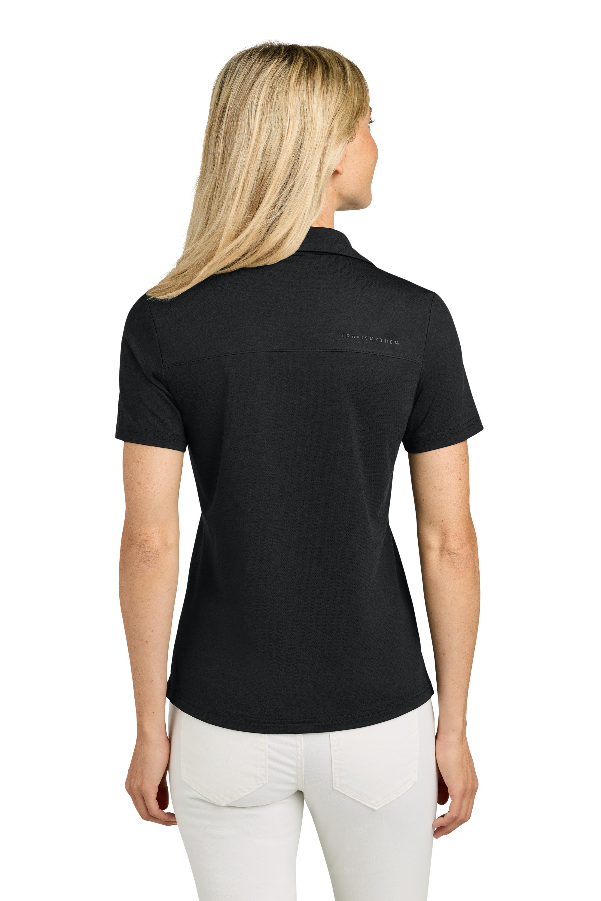 TravisMathew TMA46416 Womens Onward Short Sleeve Polo Shirt Black Model Back