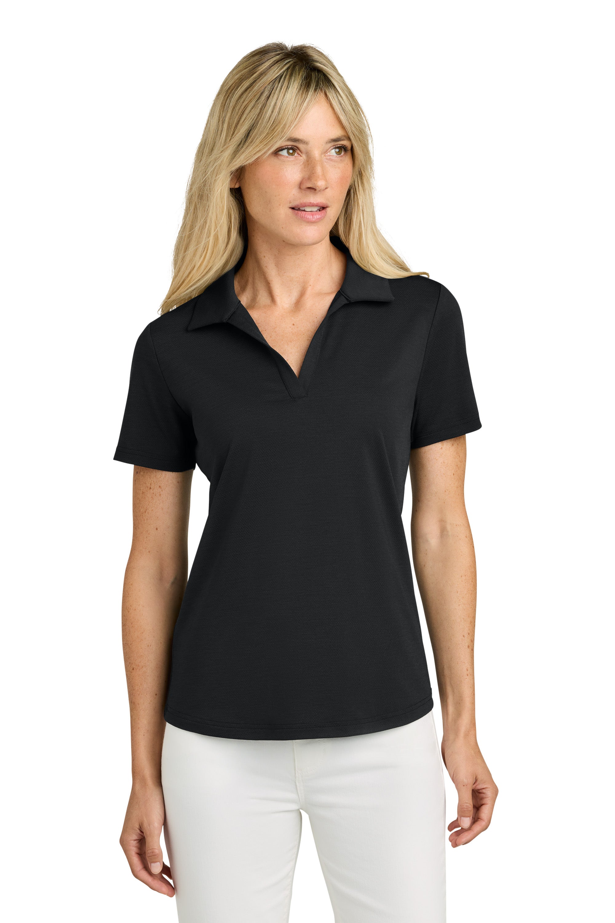 TravisMathew TMA46416 Womens Onward Short Sleeve Polo Shirt Black Model Front