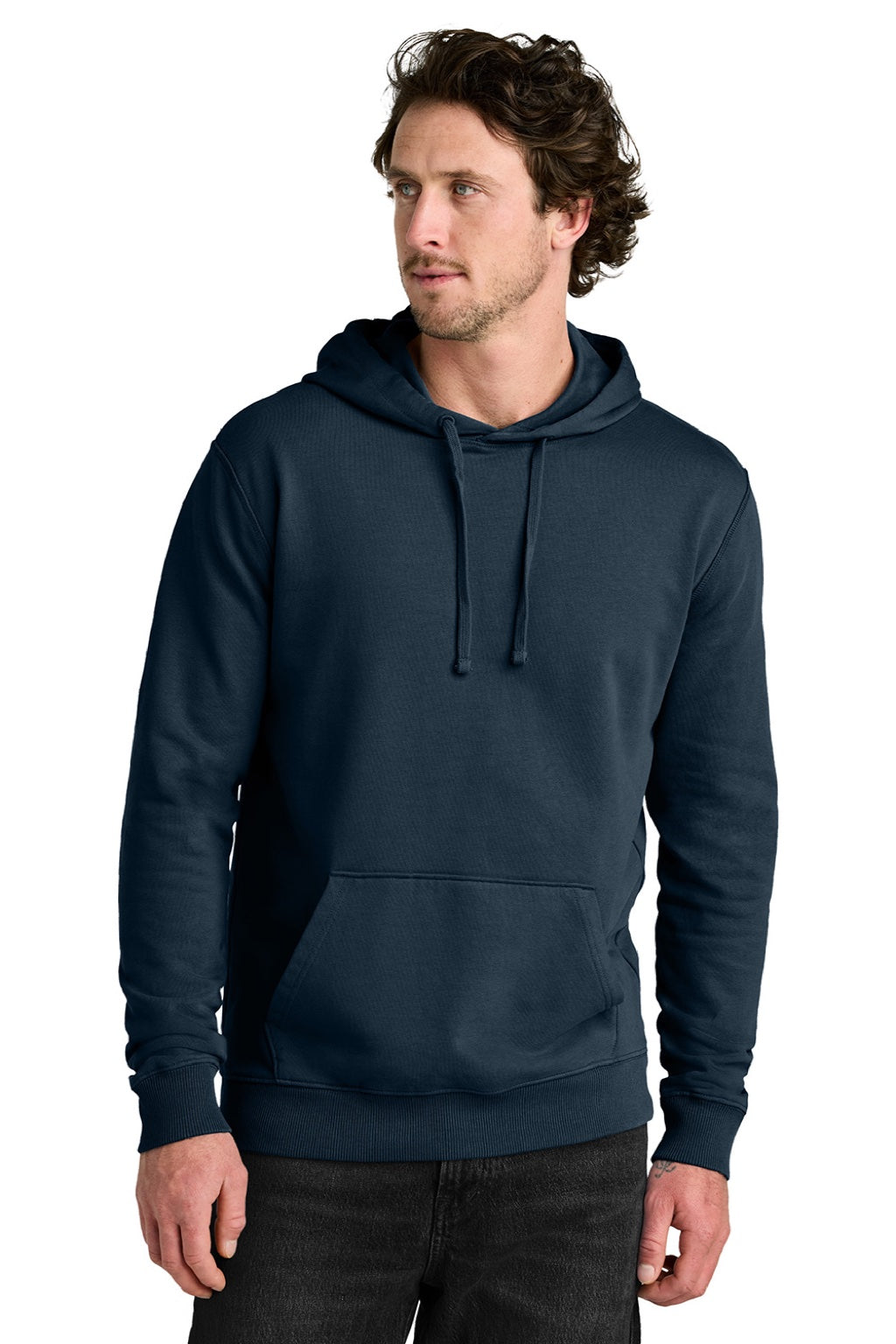 Tentree TTCM3914 Mens Organic Cotton Fleece Hooded Sweatshirt Hoodie Dress Blue Model Front