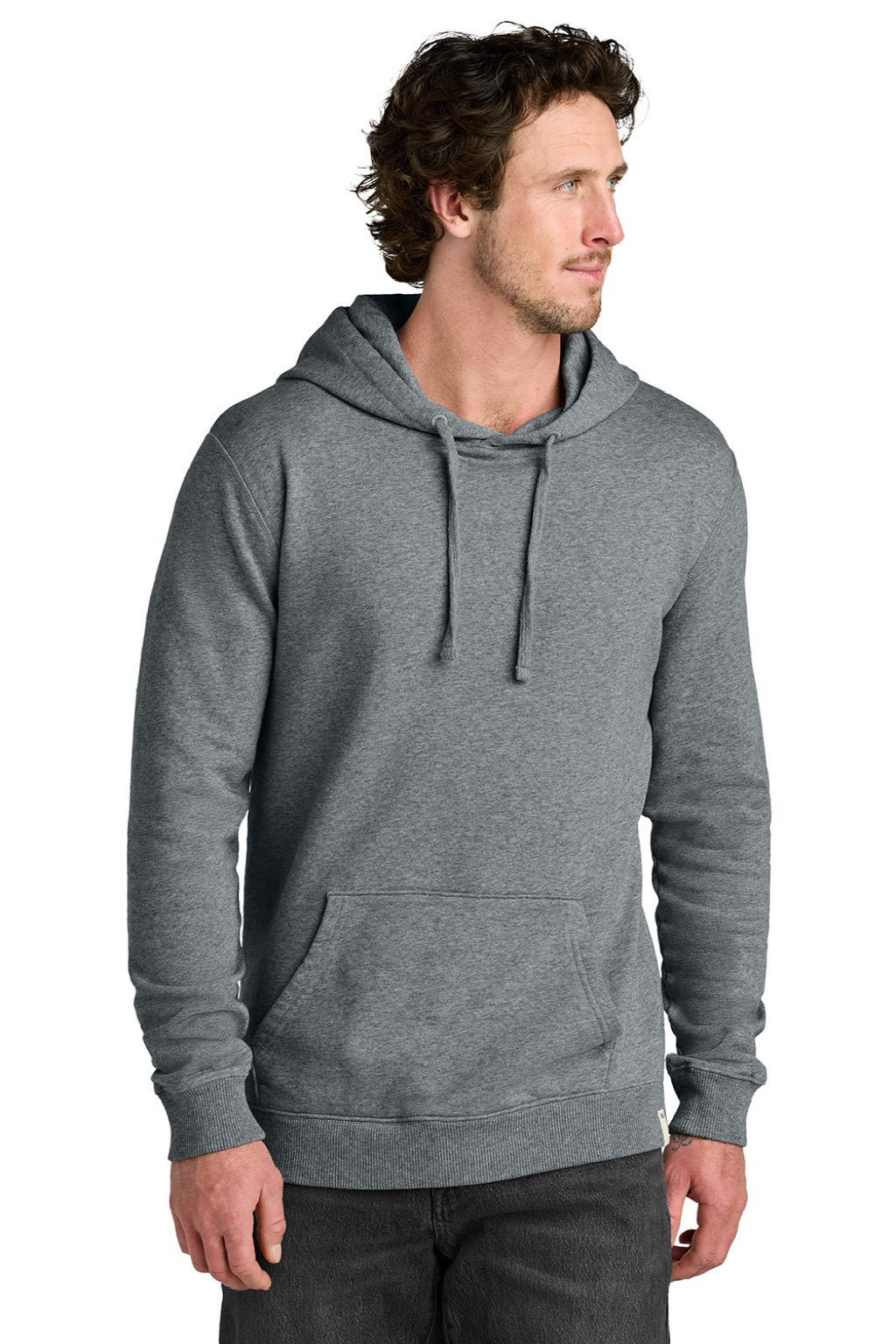 Tentree TTCM3914 Mens Organic Cotton Fleece Hooded Sweatshirt Hoodie Heather Grey Model Front