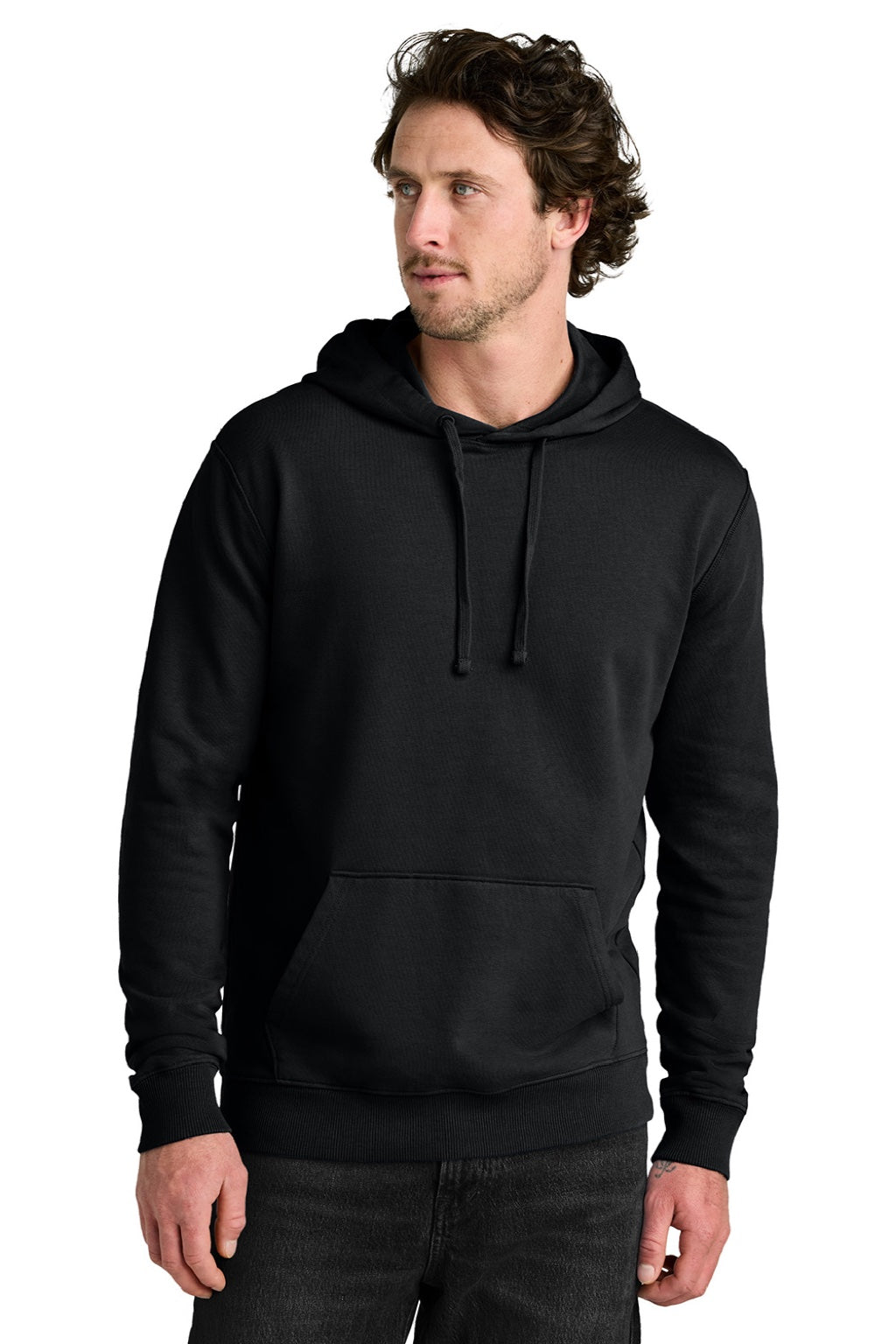 Tentree TTCM3914 Mens Organic Cotton Fleece Hooded Sweatshirt Hoodie Meteorite Black Model Front
