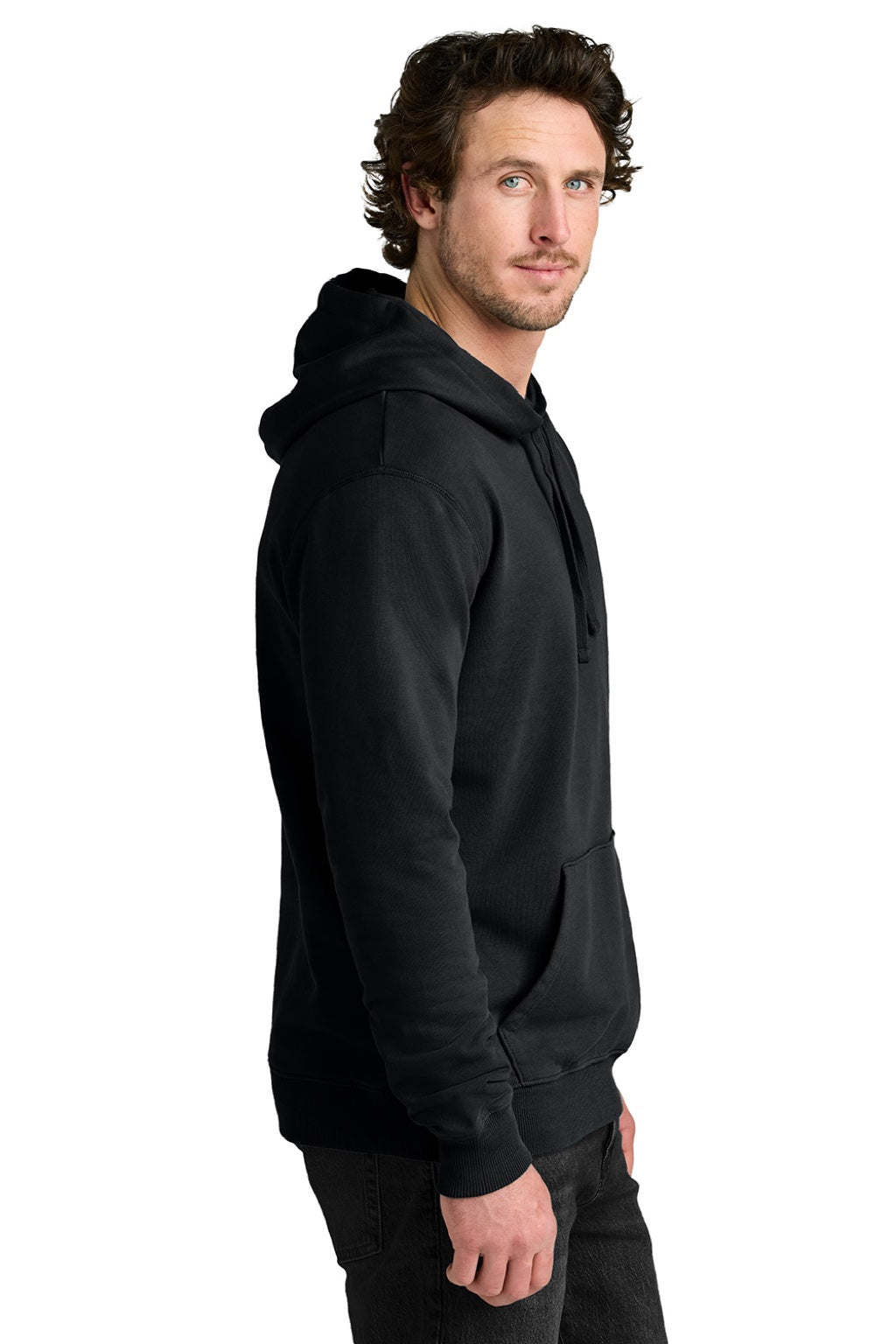 Tentree TTCM3914 Mens Organic Cotton Fleece Hooded Sweatshirt Hoodie Meteorite Black Model Side