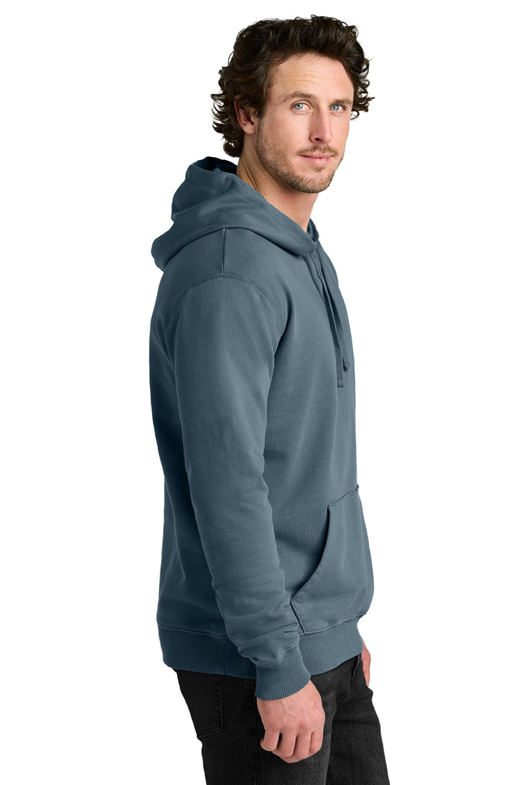 Tentree TTCM3914 Mens Organic Cotton Fleece Hooded Sweatshirt Hoodie Vintage Blue Model Side