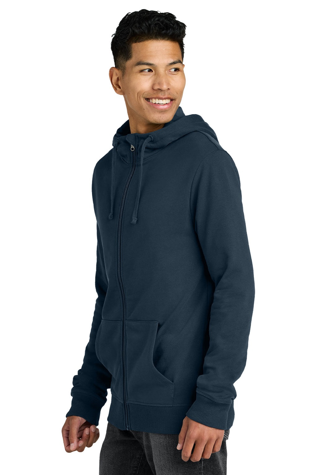 Tentree TTCM4367 Mens Organic Cotton Fleece Full Zip Hooded Sweatshirt Hoodie Dress Blue Model Side