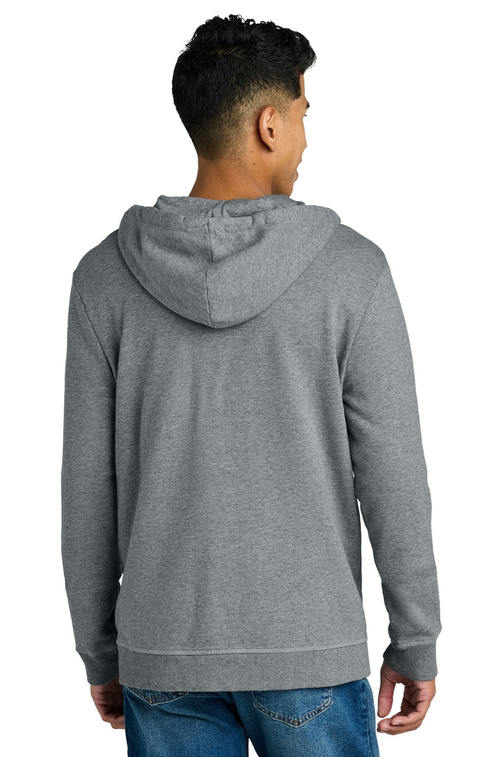 Tentree TTCM4367 Mens Organic Cotton Fleece Full Zip Hooded Sweatshirt Hoodie Heather Grey Model Back
