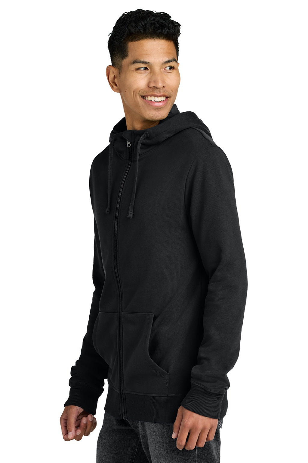 Tentree TTCM4367 Mens Organic Cotton Fleece Full Zip Hooded Sweatshirt Hoodie Meteorite Black Model Side