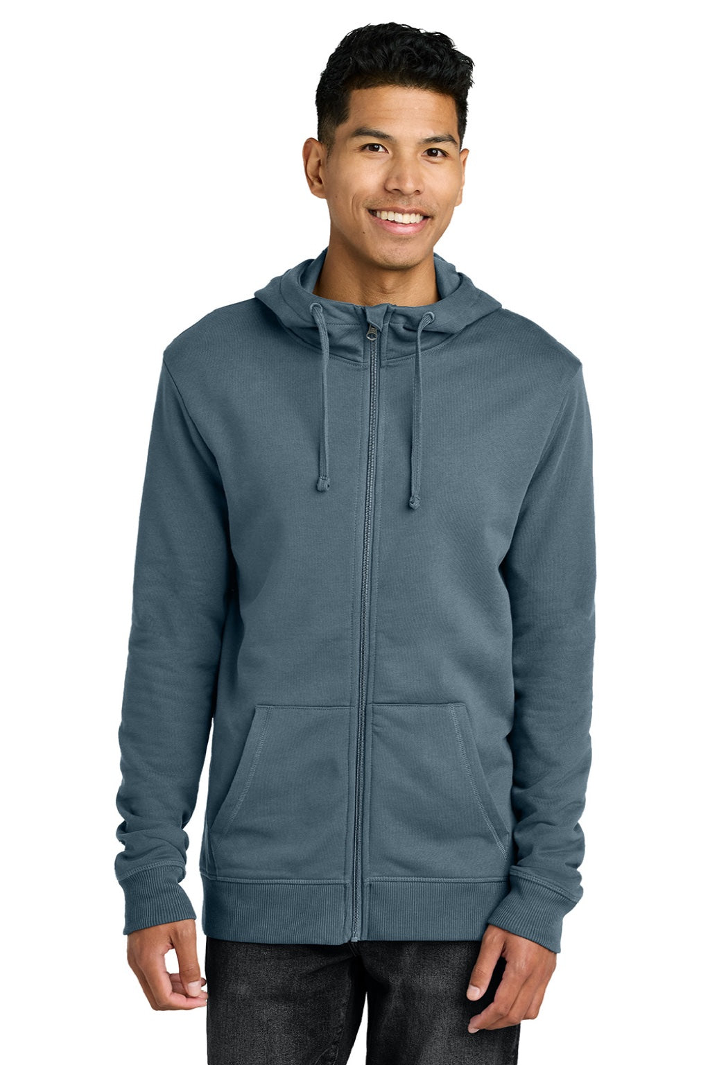 Tentree TTCM4367 Mens Organic Cotton Fleece Full Zip Hooded Sweatshirt Hoodie Vintage Blue Model Front