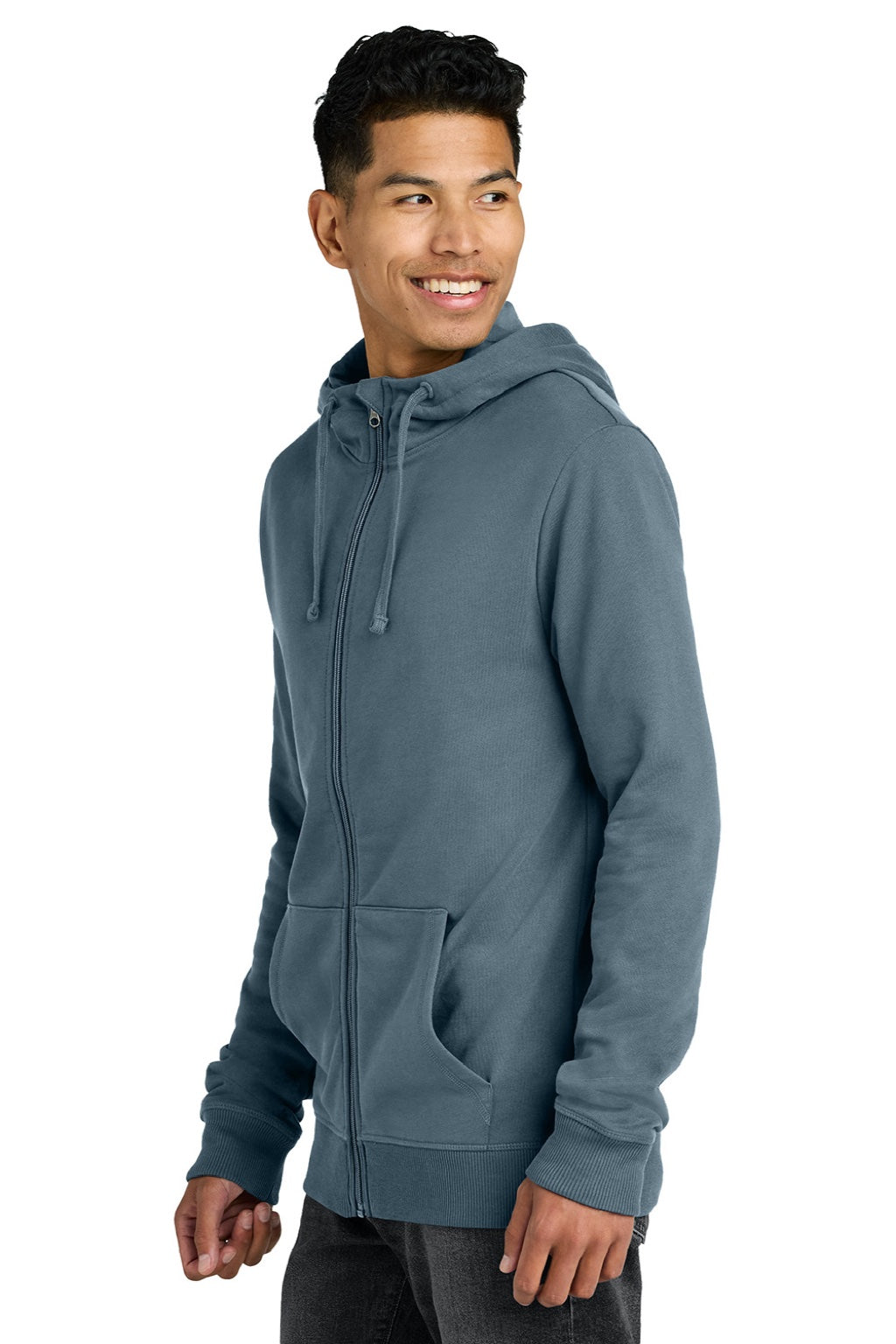 Tentree TTCM4367 Mens Organic Cotton Fleece Full Zip Hooded Sweatshirt Hoodie Vintage Blue Model Side