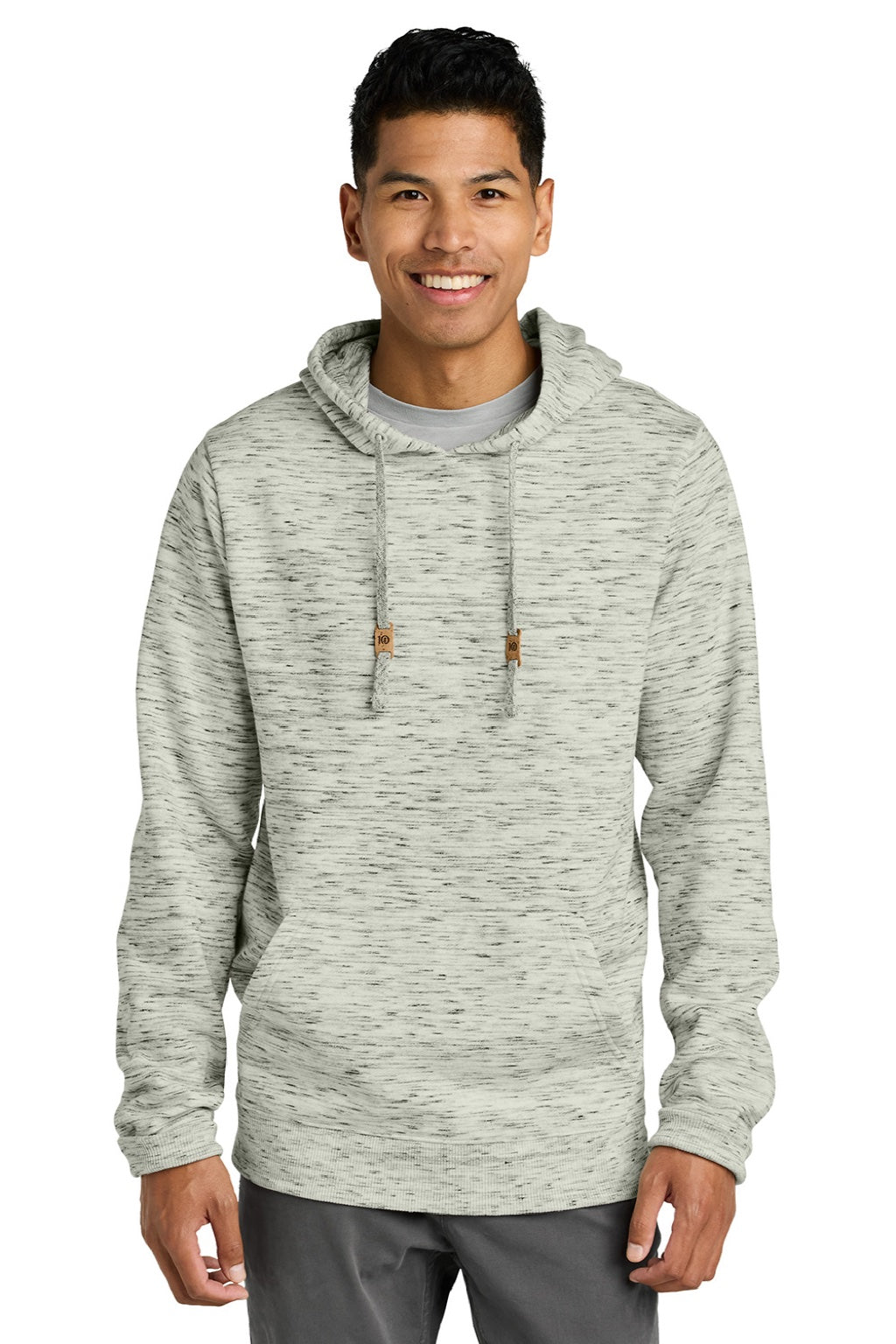 Tentree TTCM4413 Mens Space Dye Fleece Hooded Sweatshirt Hoodie High Rise Grey Space Dye Model Front