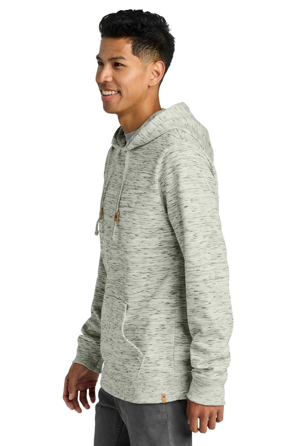 Tentree TTCM4413 Mens Space Dye Fleece Hooded Sweatshirt Hoodie High Rise Grey Space Dye Model Side