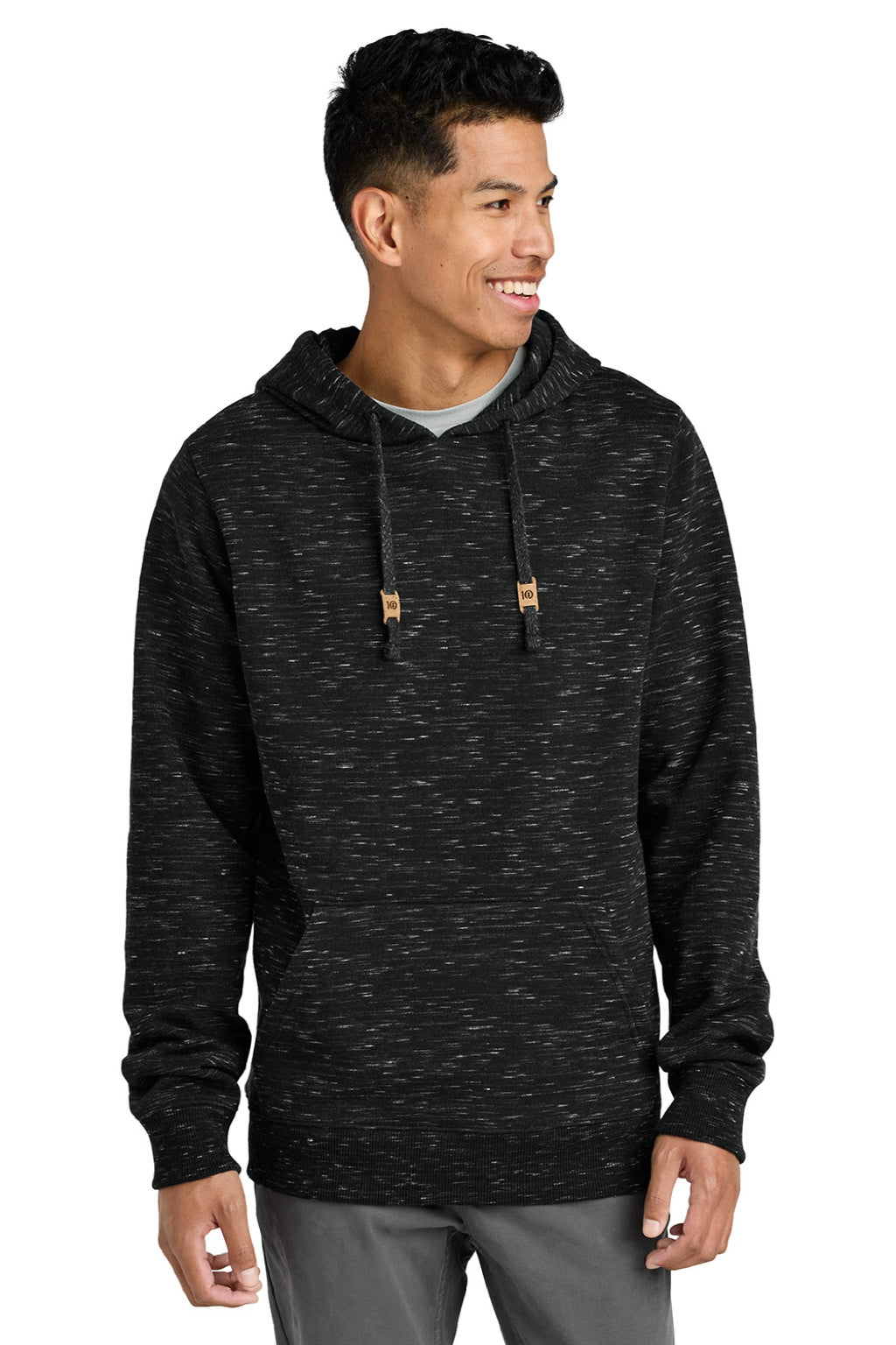 Tentree TTCM4413 Mens Space Dye Fleece Hooded Sweatshirt Hoodie Meteorite Black Space Dye Model Front