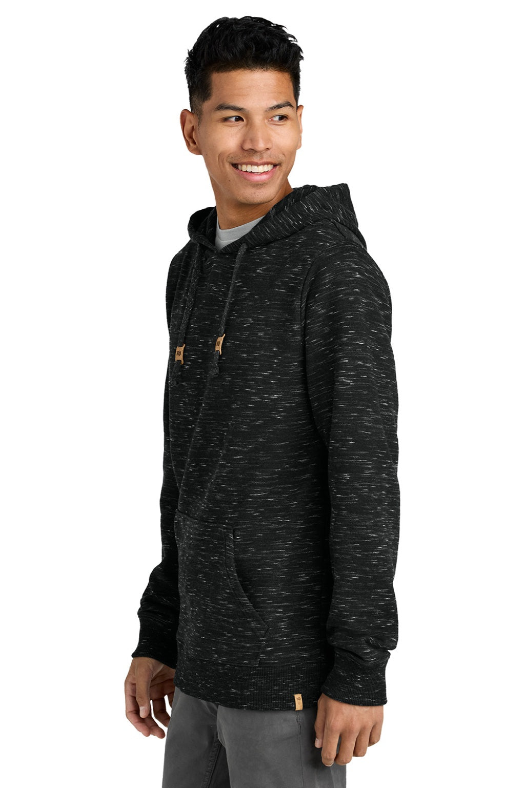 Tentree TTCM4413 Mens Space Dye Fleece Hooded Sweatshirt Hoodie Meteorite Black Space Dye Model Side