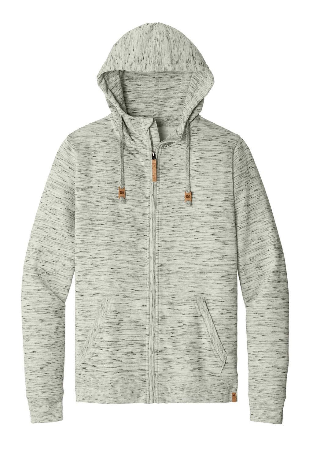 Tentree TTCM4414 Mens Space Dye Fleece Full Zip Hooded Sweatshirt Hoodie High Rise Grey Space Dye Flat Front