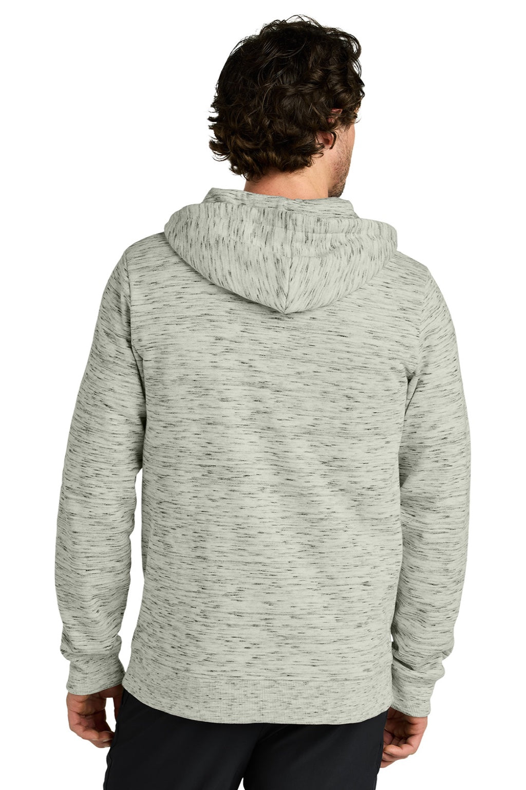 Tentree TTCM4414 Mens Space Dye Fleece Full Zip Hooded Sweatshirt Hoodie High Rise Grey Space Dye Model Back