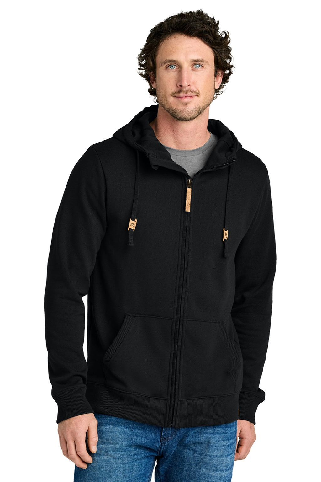 Tentree TTCM4414 Mens Space Dye Fleece Full Zip Hooded Sweatshirt Hoodie Meteorite Black Model Front
