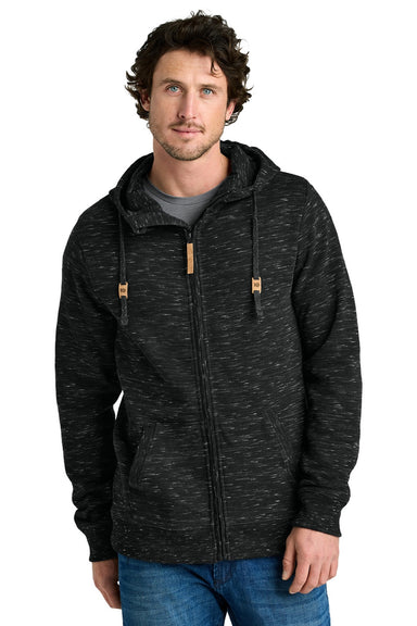 Tentree TTCM4414 Mens Space Dye Fleece Full Zip Hooded Sweatshirt Hoodie Meteorite Black Space Dye Model Front