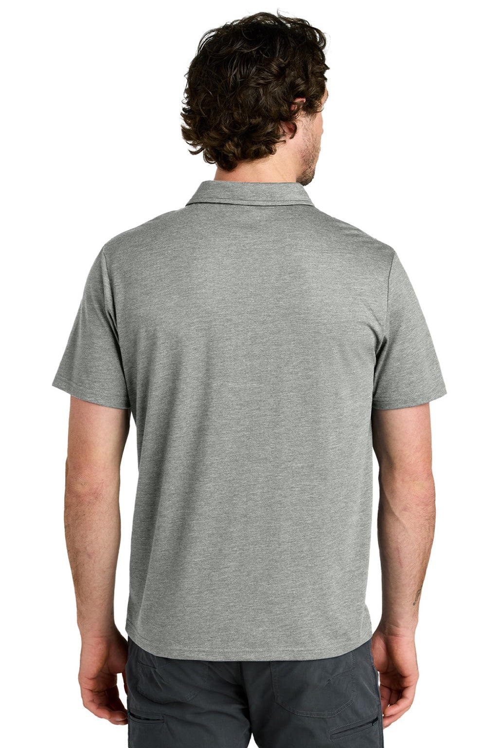 Tentree TTCM5660 Mens TreeBlend Short Sleeve Polo Shirt Heather High Rise Grey Model Back