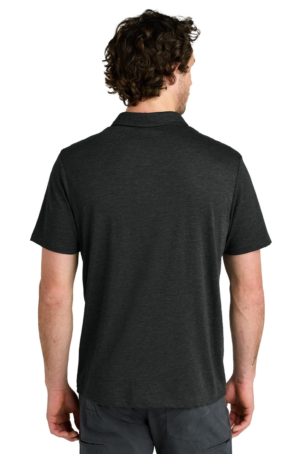 Tentree TTCM5660 Mens TreeBlend Short Sleeve Polo Shirt Heather Meteorite Black Model Back