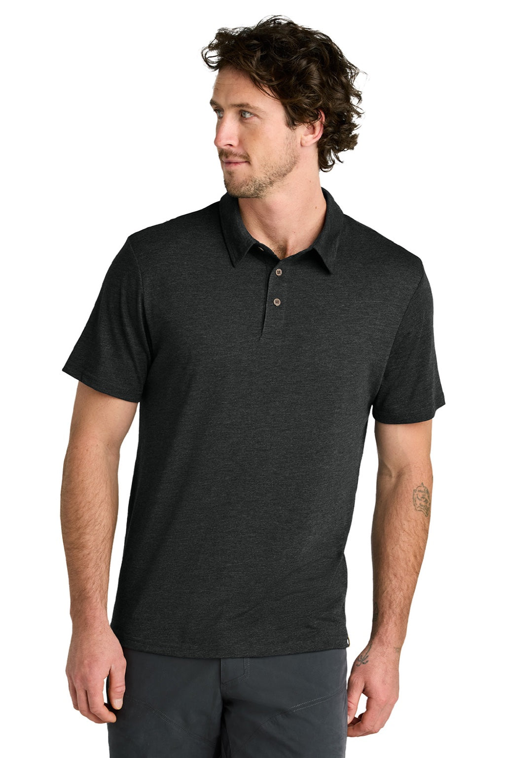 Tentree TTCM5660 Mens TreeBlend Short Sleeve Polo Shirt Heather Meteorite Black Model Front
