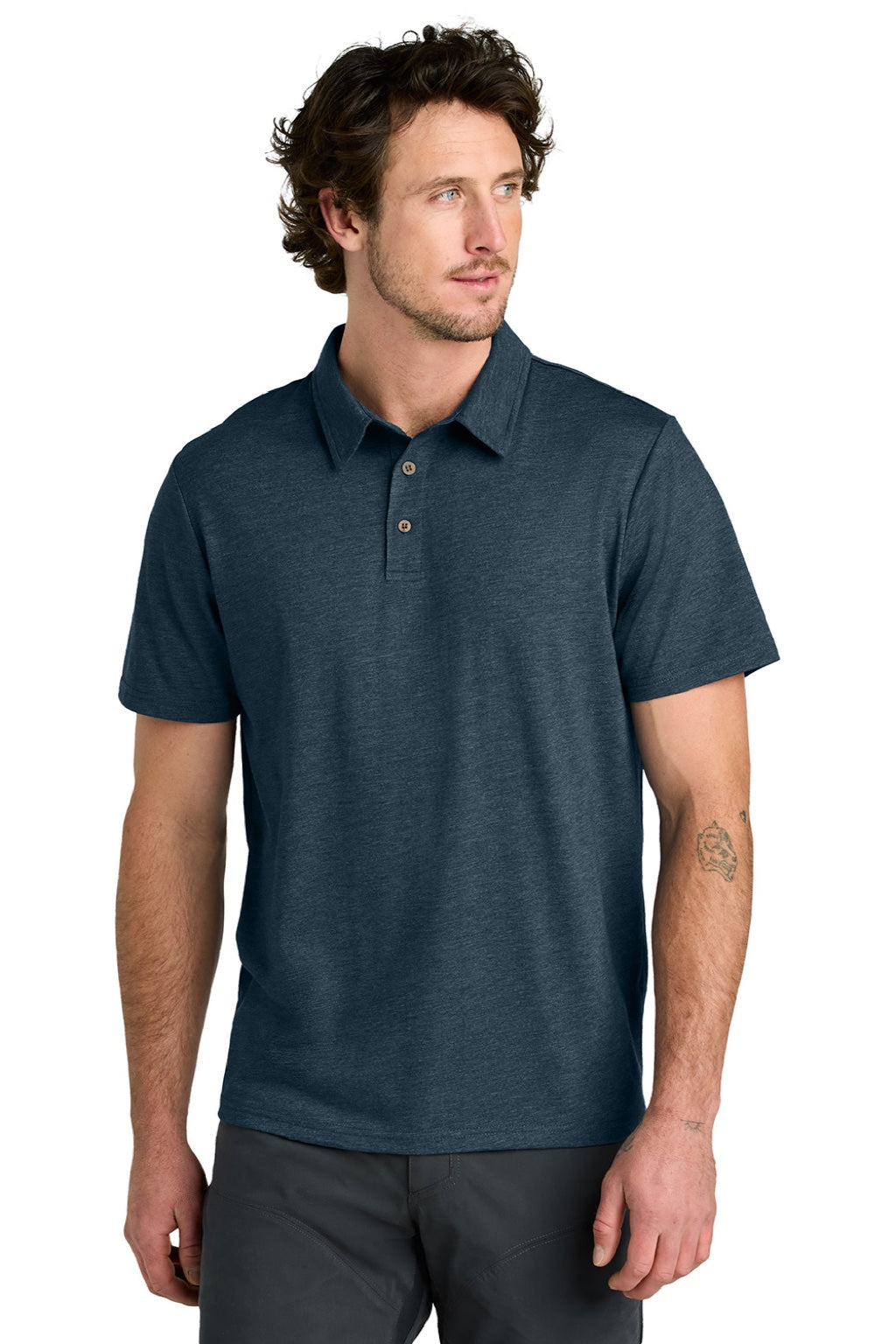 Tentree TTCM5660 Mens TreeBlend Short Sleeve Polo Shirt Heather Moonlit Ocean Blue Model Front