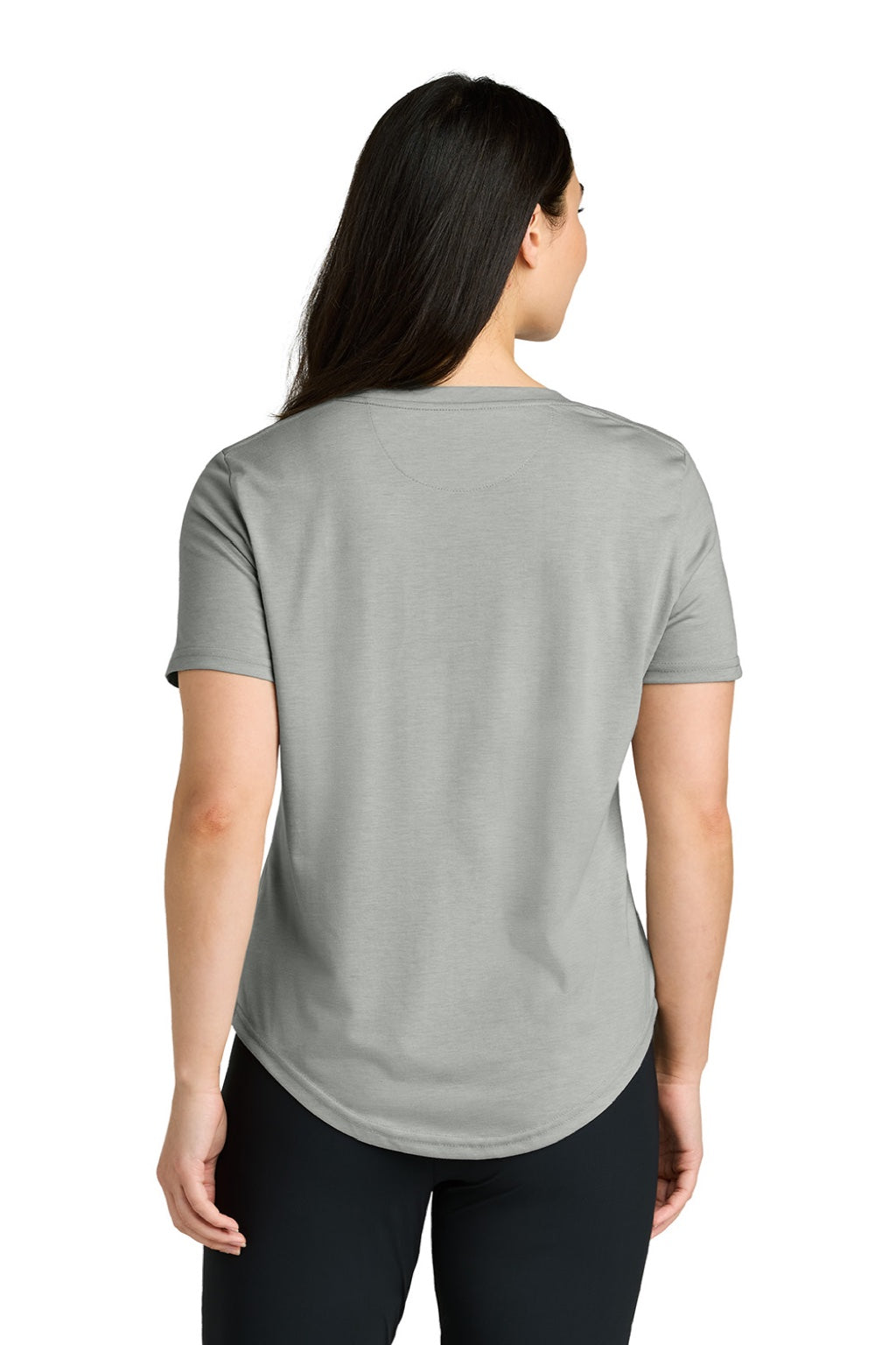Tentree TTCW5646 Womens TreeBlend Short Sleeve V-Neck T-Shirt Heather High Rise Grey Model Back