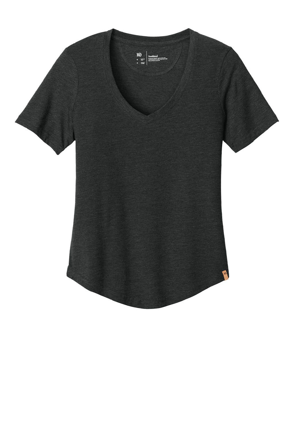 Tentree TTCW5646 Womens TreeBlend Short Sleeve V-Neck T-Shirt Heather Meteorite Black Flat Front
