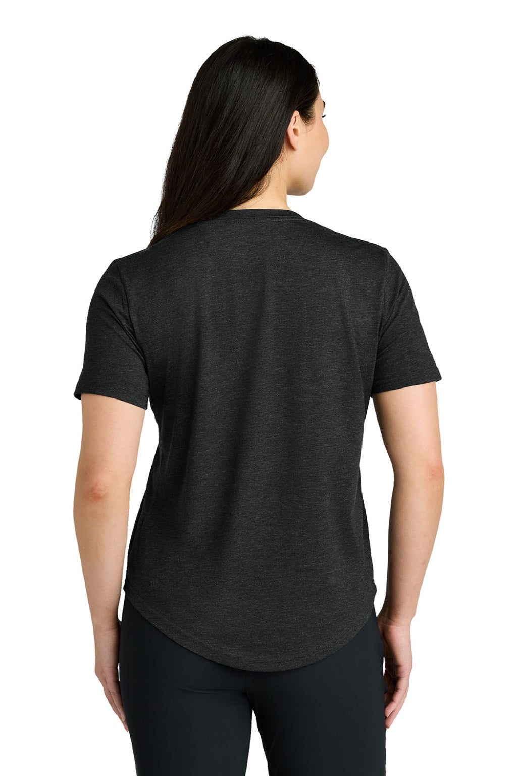 Tentree TTCW5646 Womens TreeBlend Short Sleeve V-Neck T-Shirt Heather Meteorite Black Model Back