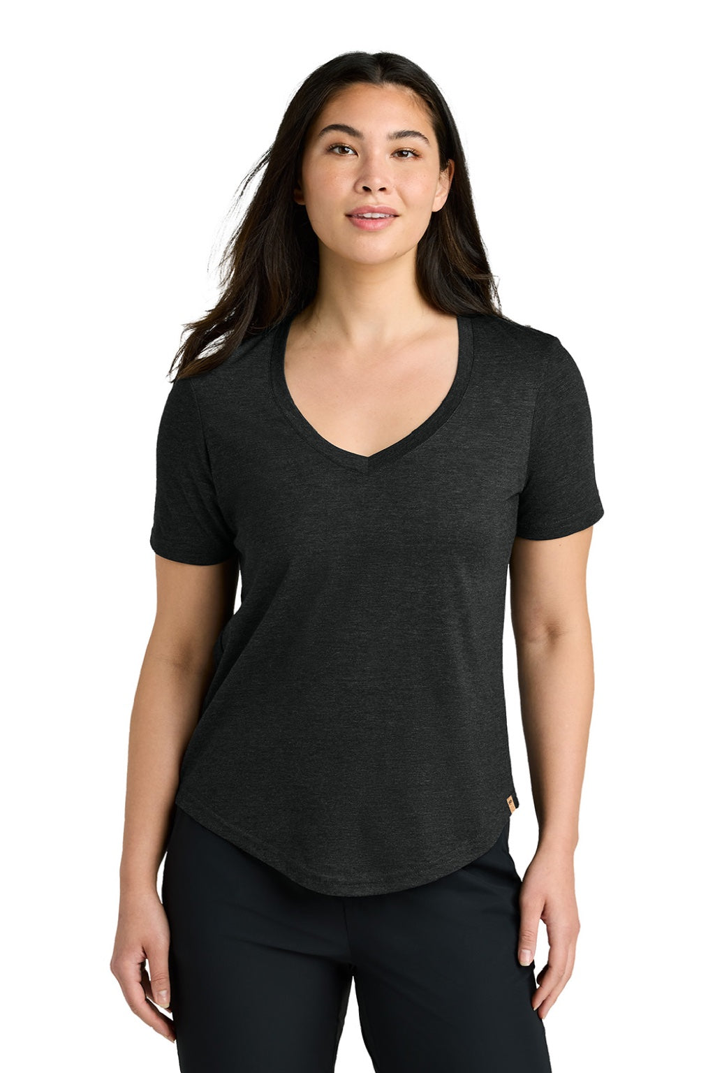 Tentree TTCW5646 Womens TreeBlend Short Sleeve V-Neck T-Shirt Heather Meteorite Black Model Front