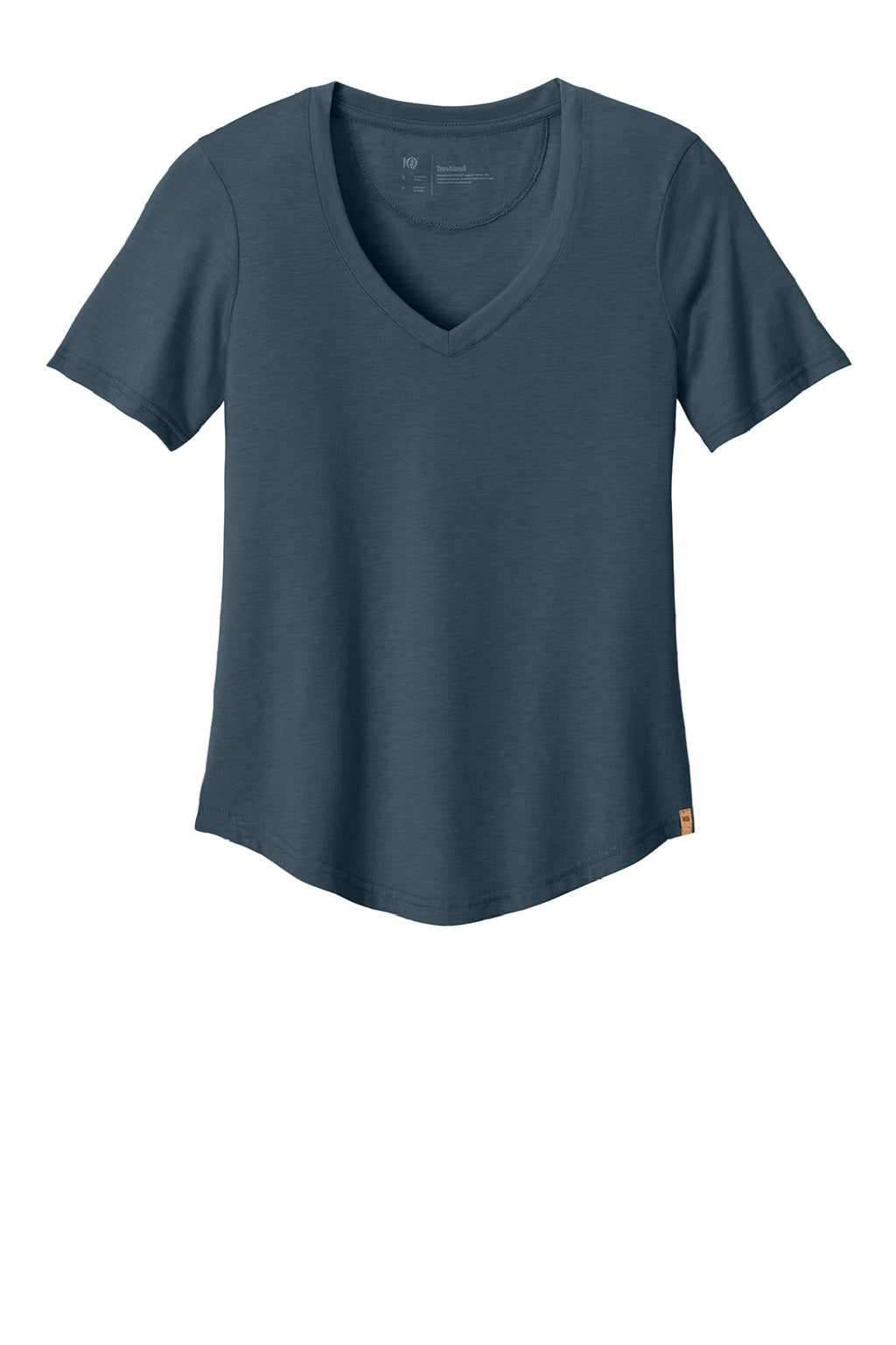 Tentree TTCW5646 Womens TreeBlend Short Sleeve V-Neck T-Shirt Heather Moonlit Ocean Blue Flat Front