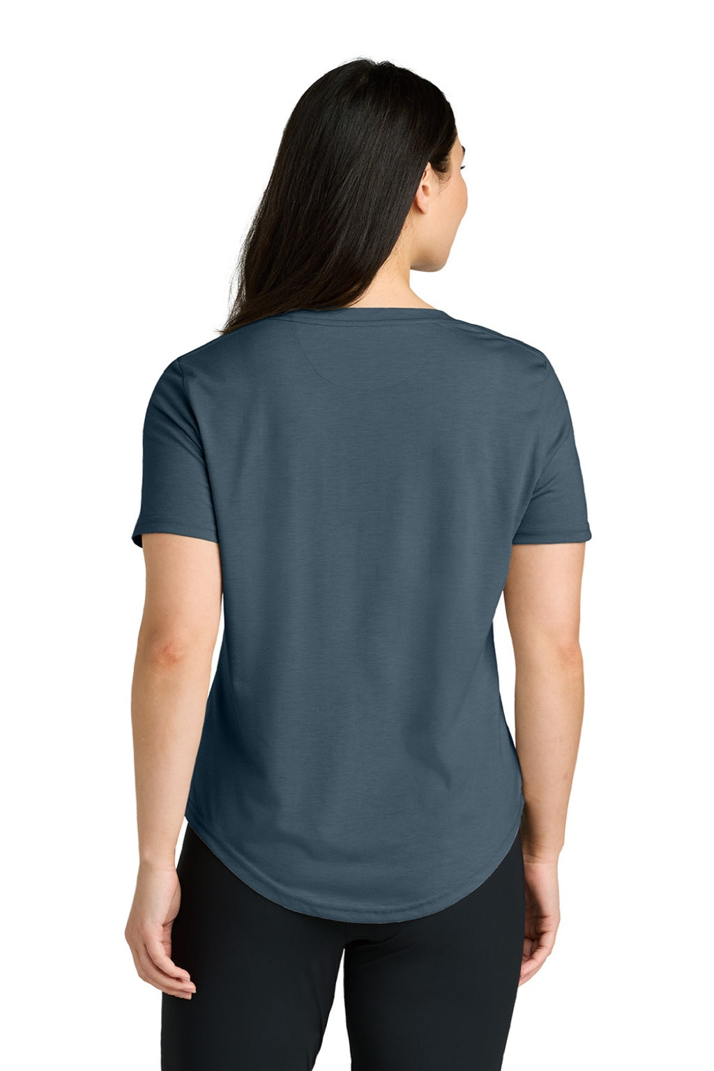 Tentree TTCW5646 Womens TreeBlend Short Sleeve V-Neck T-Shirt Heather Moonlit Ocean Blue Model Back