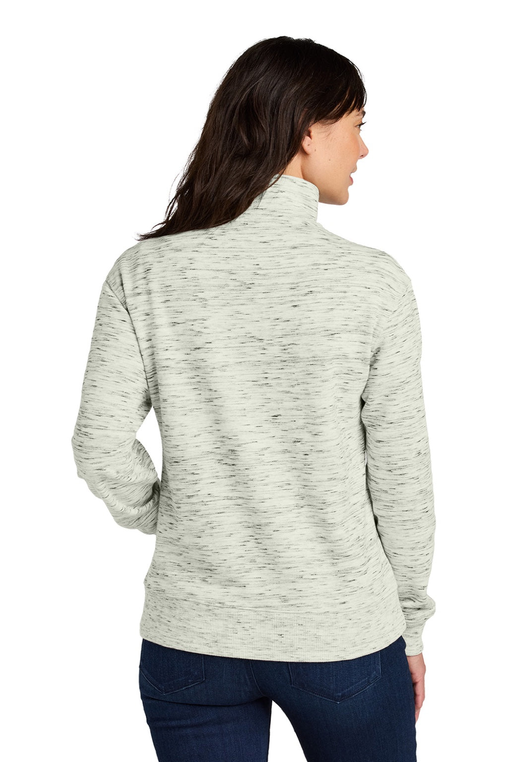 Tentree TTCW6108 Womens Space Dye Fleece 1/4 Zip Sweatshirt High Rise Grey Space Dye Model Back