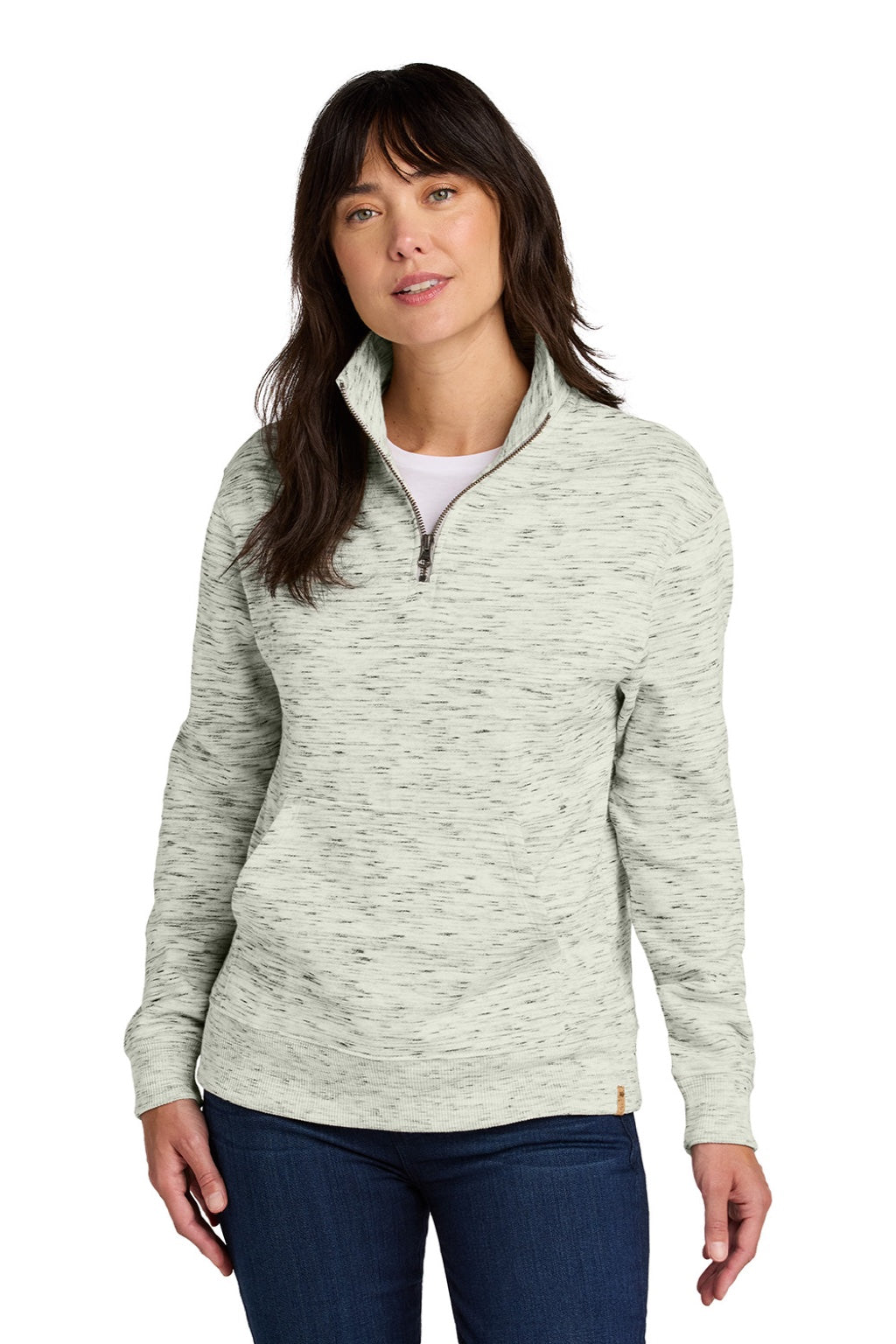 Tentree TTCW6108 Womens Space Dye Fleece 1/4 Zip Sweatshirt High Rise Grey Space Dye Model Front