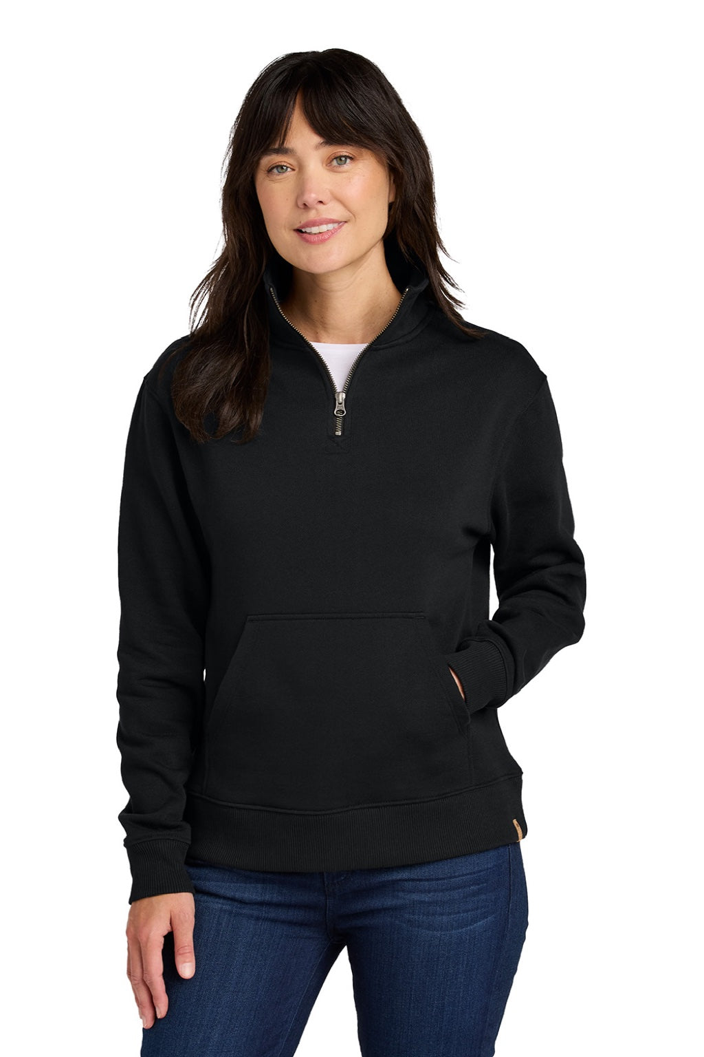 Tentree TTCW6108 Womens Space Dye Fleece 1/4 Zip Sweatshirt Meteorite Black Model Front