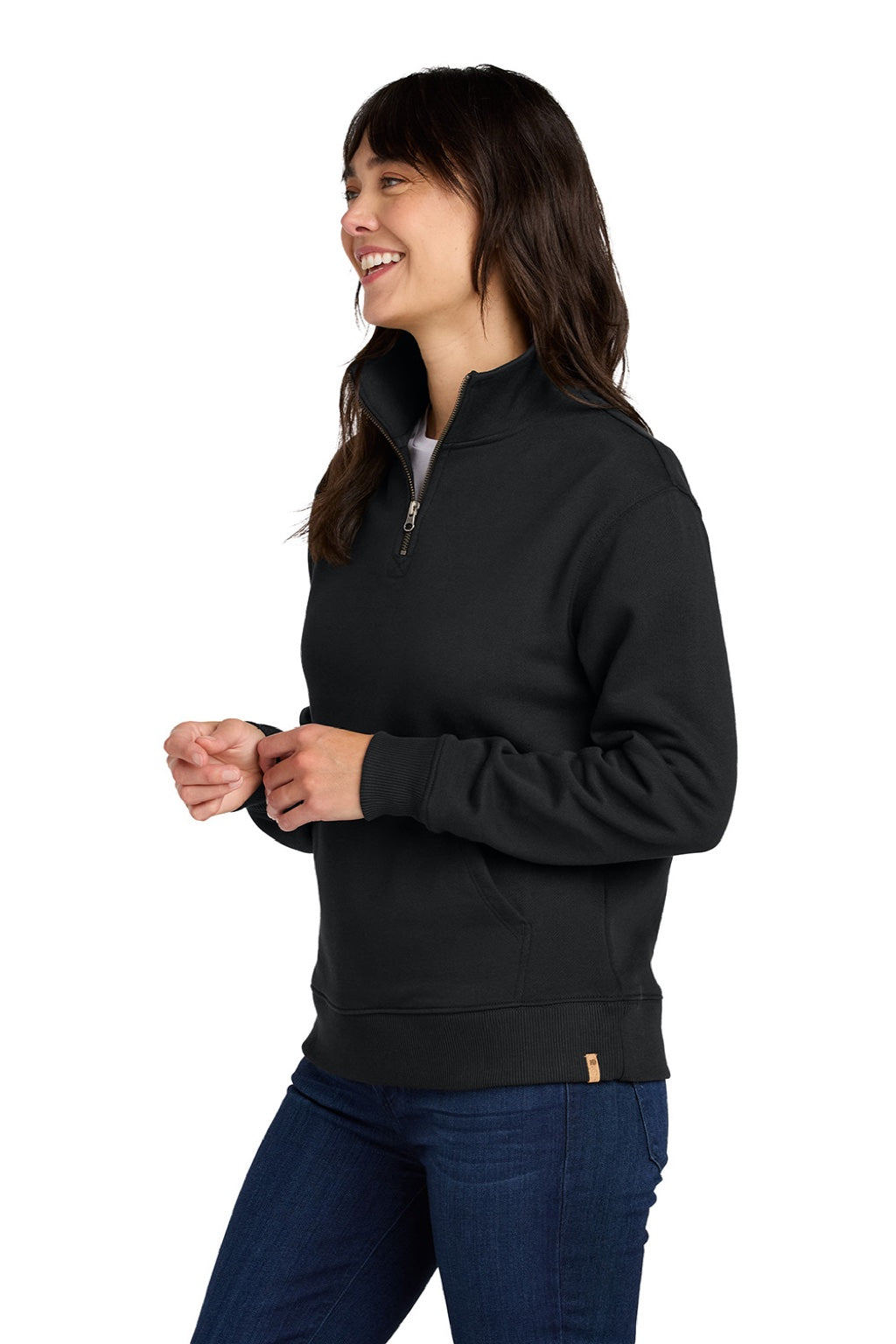Tentree TTCW6108 Womens Space Dye Fleece 1/4 Zip Sweatshirt Meteorite Black Model Side