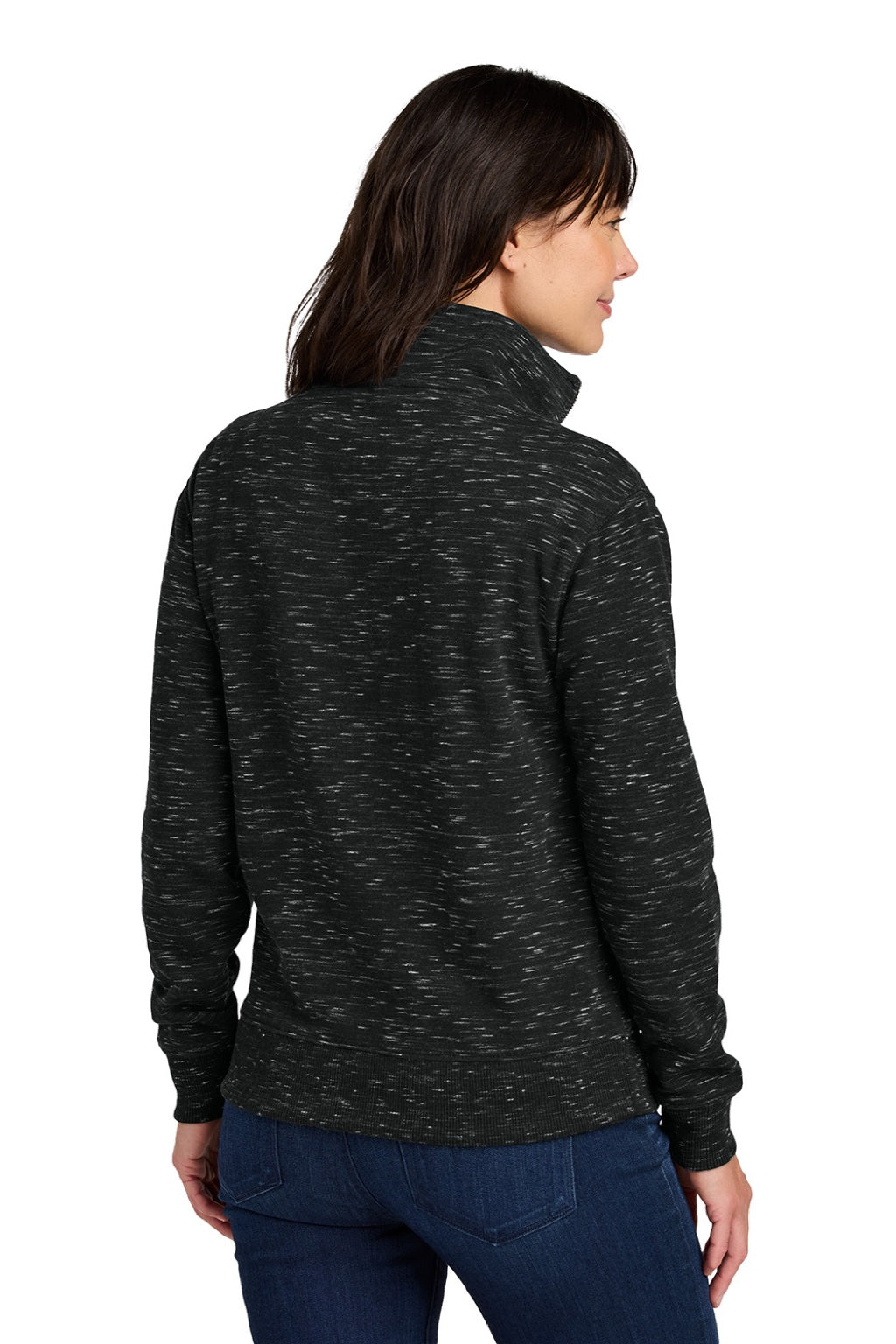 Tentree TTCW6108 Womens Space Dye Fleece 1/4 Zip Sweatshirt Meteorite Black Space Dye Model Back