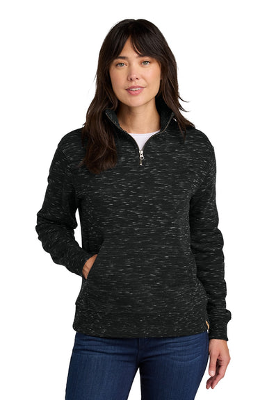 Tentree TTCW6108 Womens Space Dye Fleece 1/4 Zip Sweatshirt Meteorite Black Space Dye Model Front