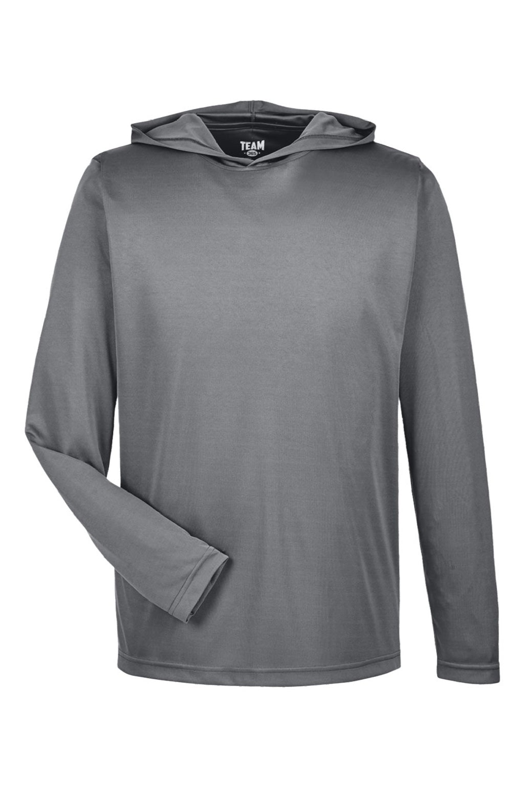 Team 365 TT41 Mens Zone Performance Moisture Wicking Long Sleeve Hooded T-Shirt Hoodie Graphite Grey Flat Front